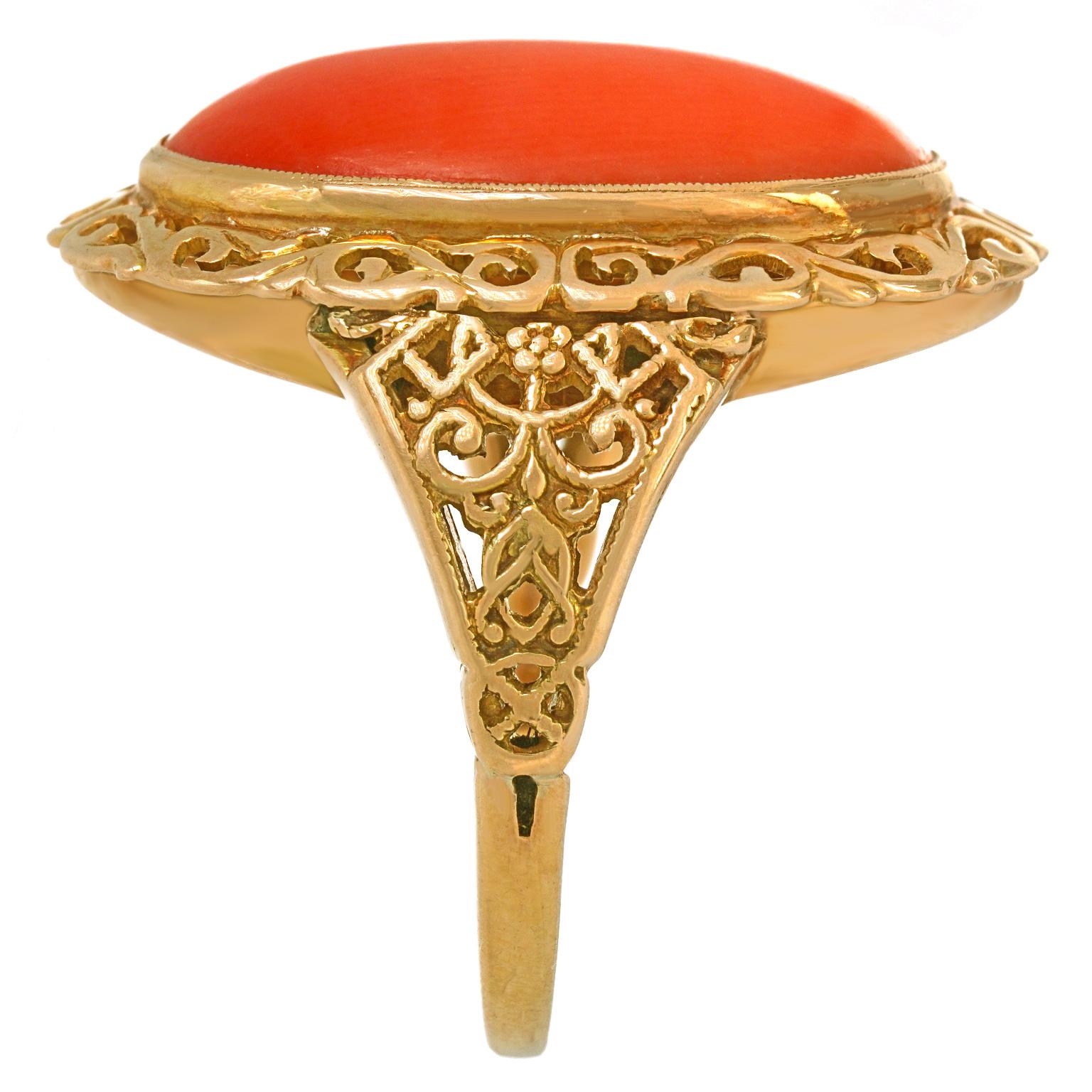 Women's or Men's Antique Coral Ring For Sale