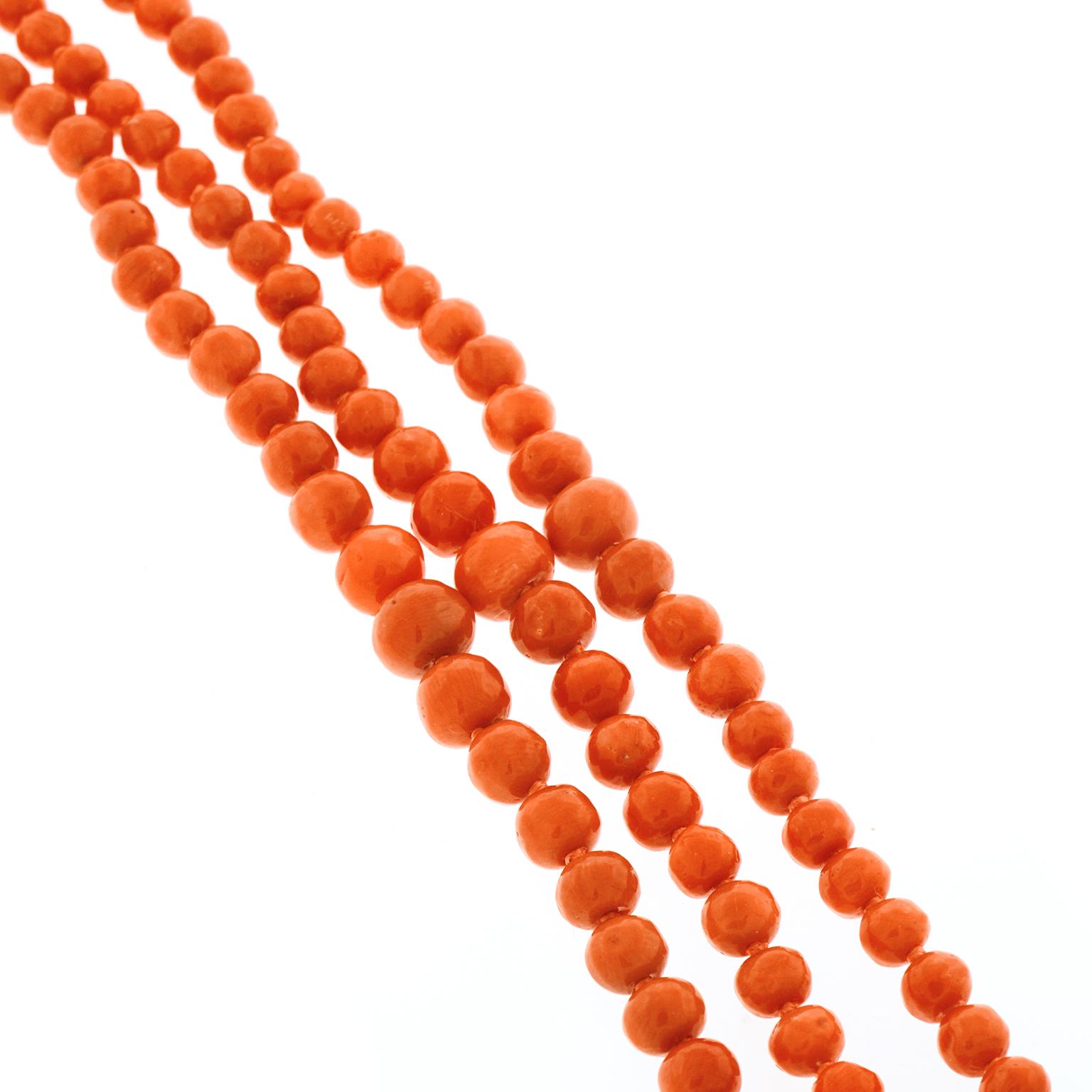 Antique Coral Three Strand Necklace 1