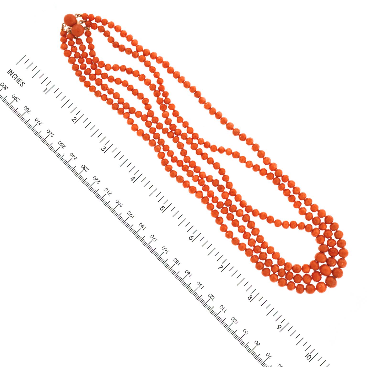 Antique Coral Three Strand Necklace 2