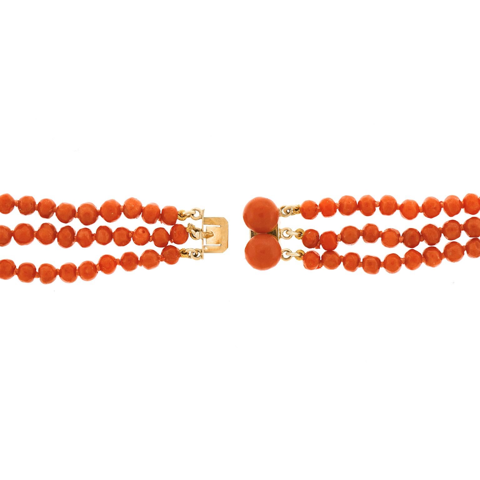 Antique Coral Three Strand Necklace 3