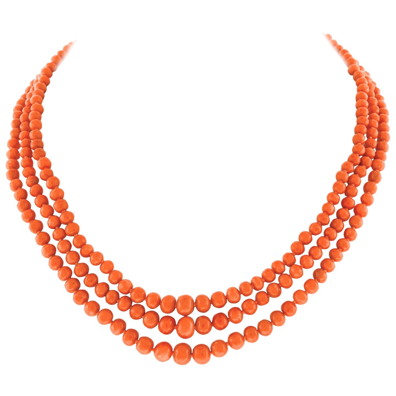 Antique Coral Three Strand Necklace