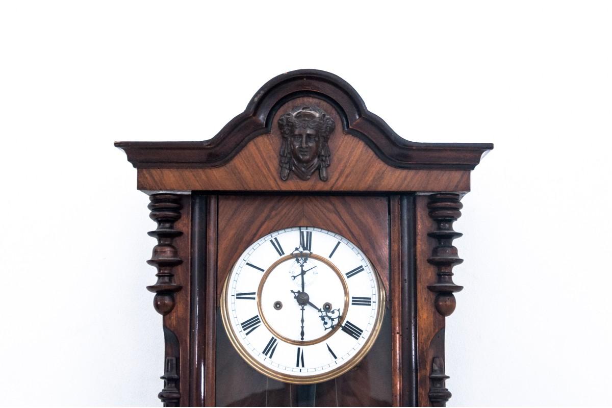 Walnut Antique Cord Wall Clock, Western Europe, circa 1890