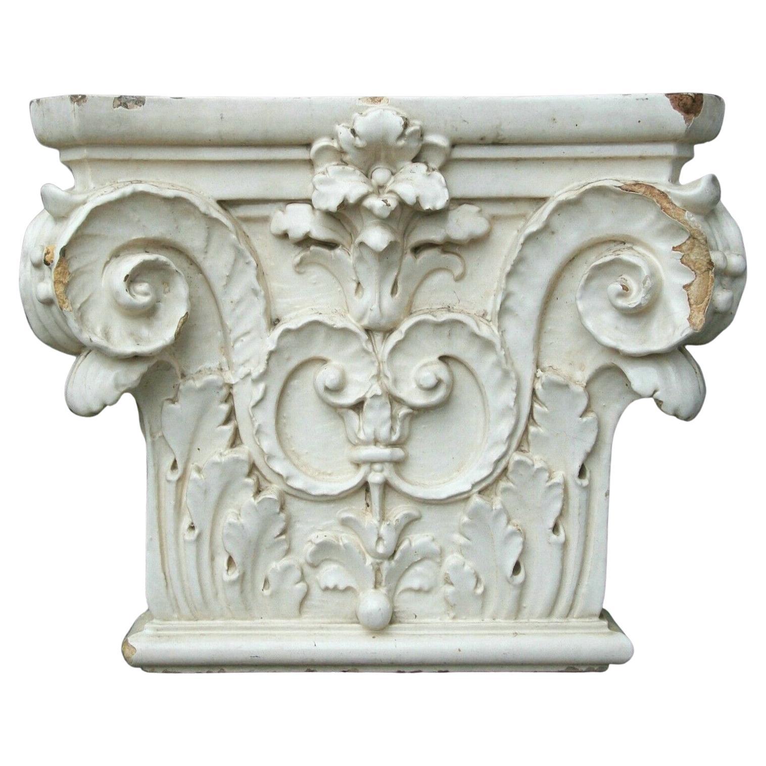 Antique Corinthian Capital, Glazed Ceramic, Canada/U.S., Late 19th Century