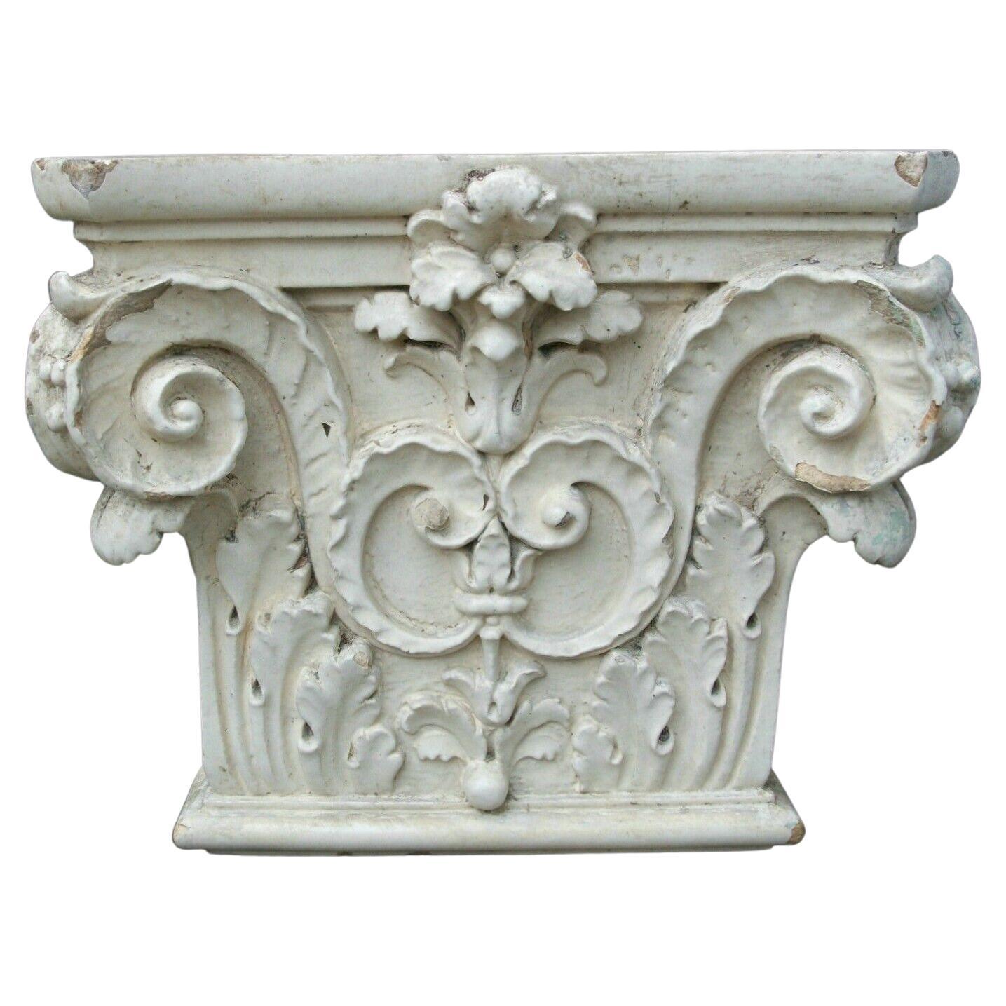 Antique Corinthian Capital, Glazed Ceramic, Canada/U.S., Late 19th Century