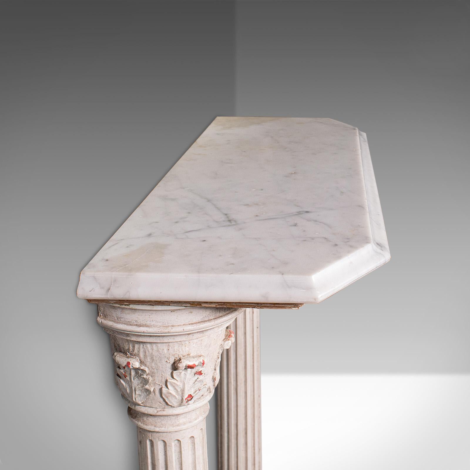 Britannico Antico tavolo da console corinzio, pino inglese, marmo, portaoggetti, vittoriano in vendita