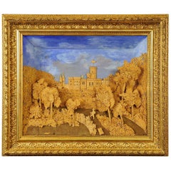 Antique Cork Carving of a German Landscape, circa 1880