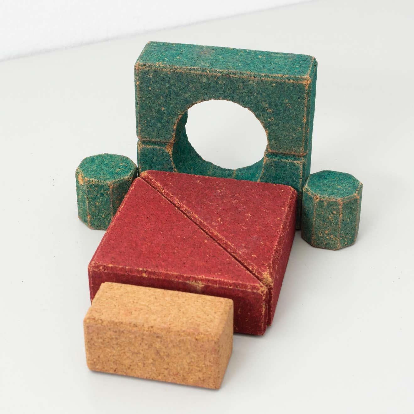 European Antique Cork Construction Set Game, circa 1930 For Sale