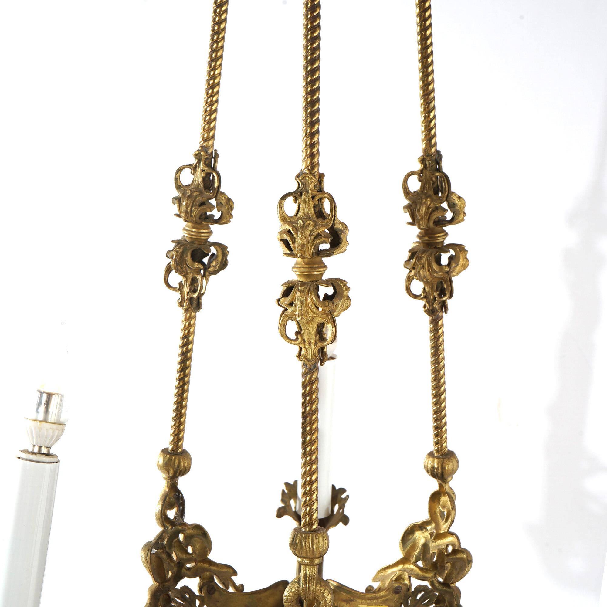 Antique Cornelius & Co Gilt Bronze Figural Hanging Gas Three Light Fixture c1860 5