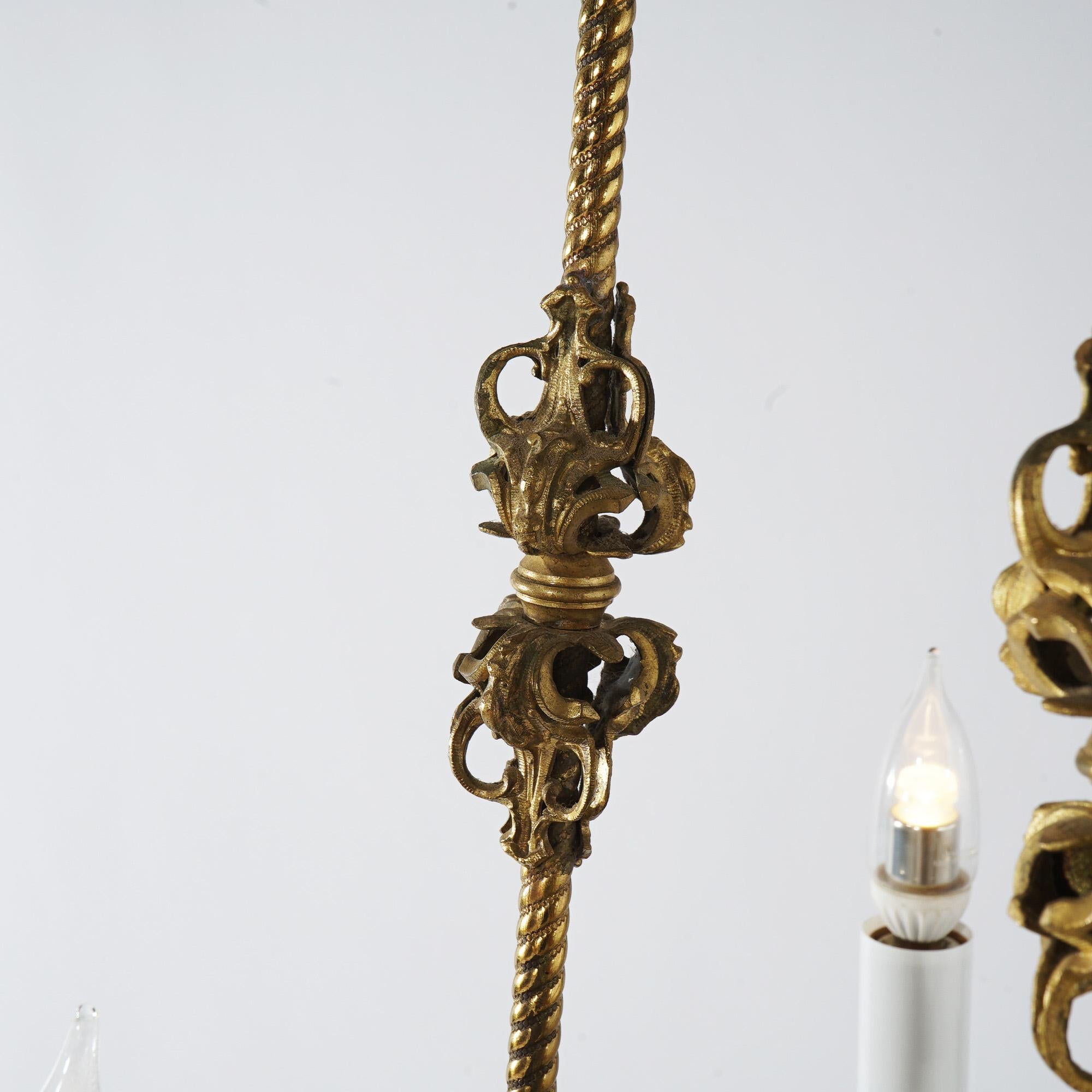 Antique Cornelius & Co Gilt Bronze Figural Hanging Gas Three Light Fixture c1860 6