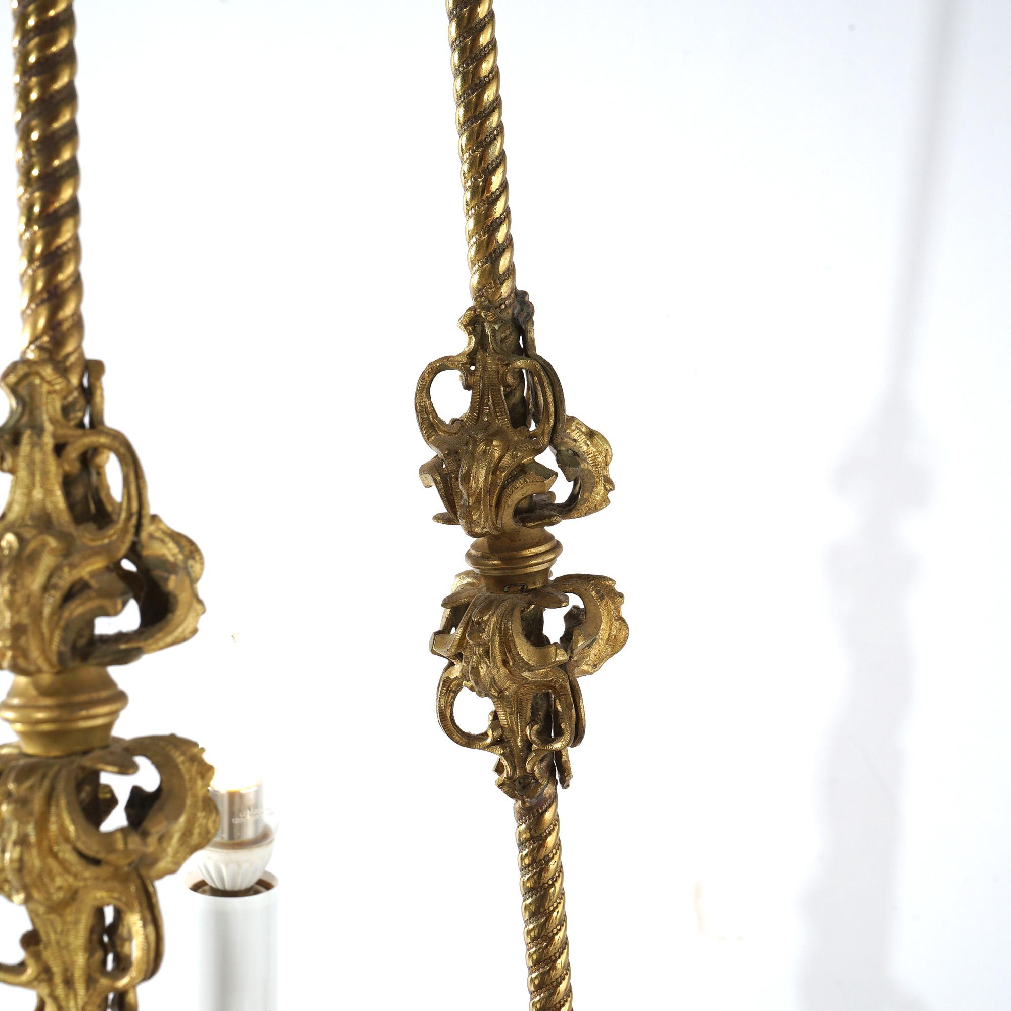 Antique Cornelius & Co Gilt Bronze Figural Hanging Gas Three Light Fixture c1860 7