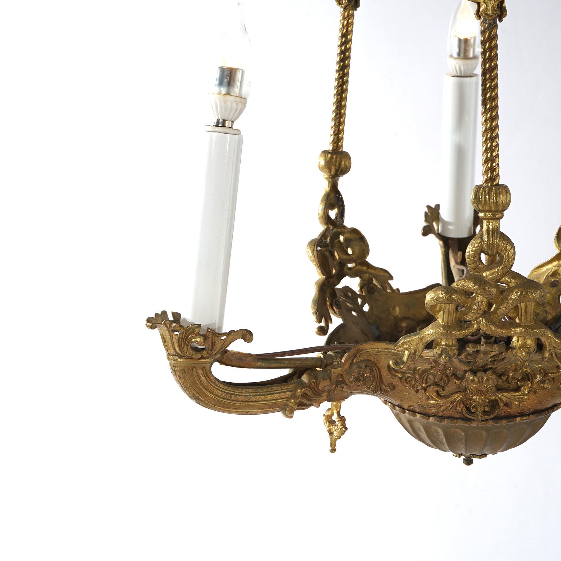 Antique Cornelius & Co Gilt Bronze Figural Hanging Gas Three Light Fixture c1860 1