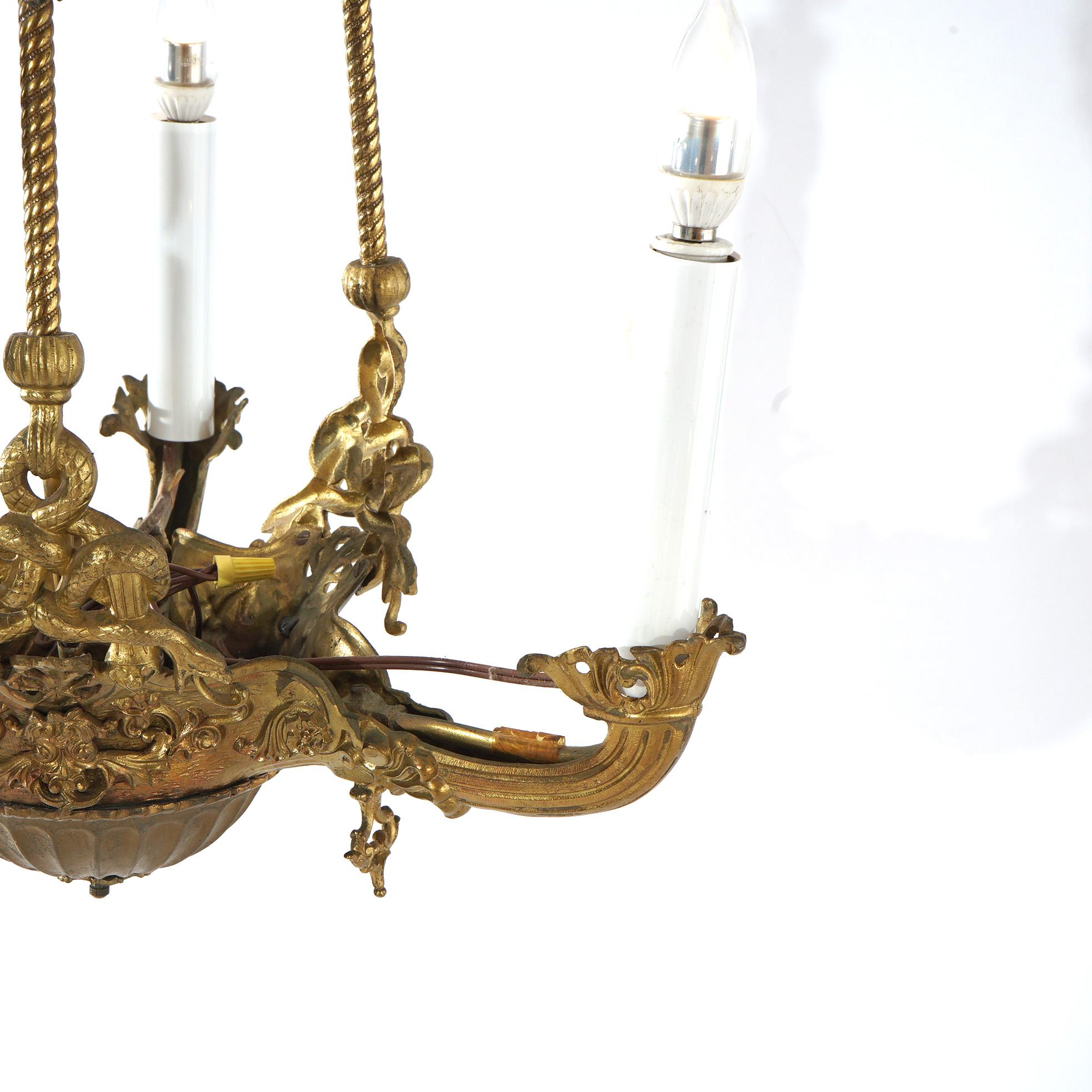 Antique Cornelius & Co Gilt Bronze Figural Hanging Gas Three Light Fixture c1860 2