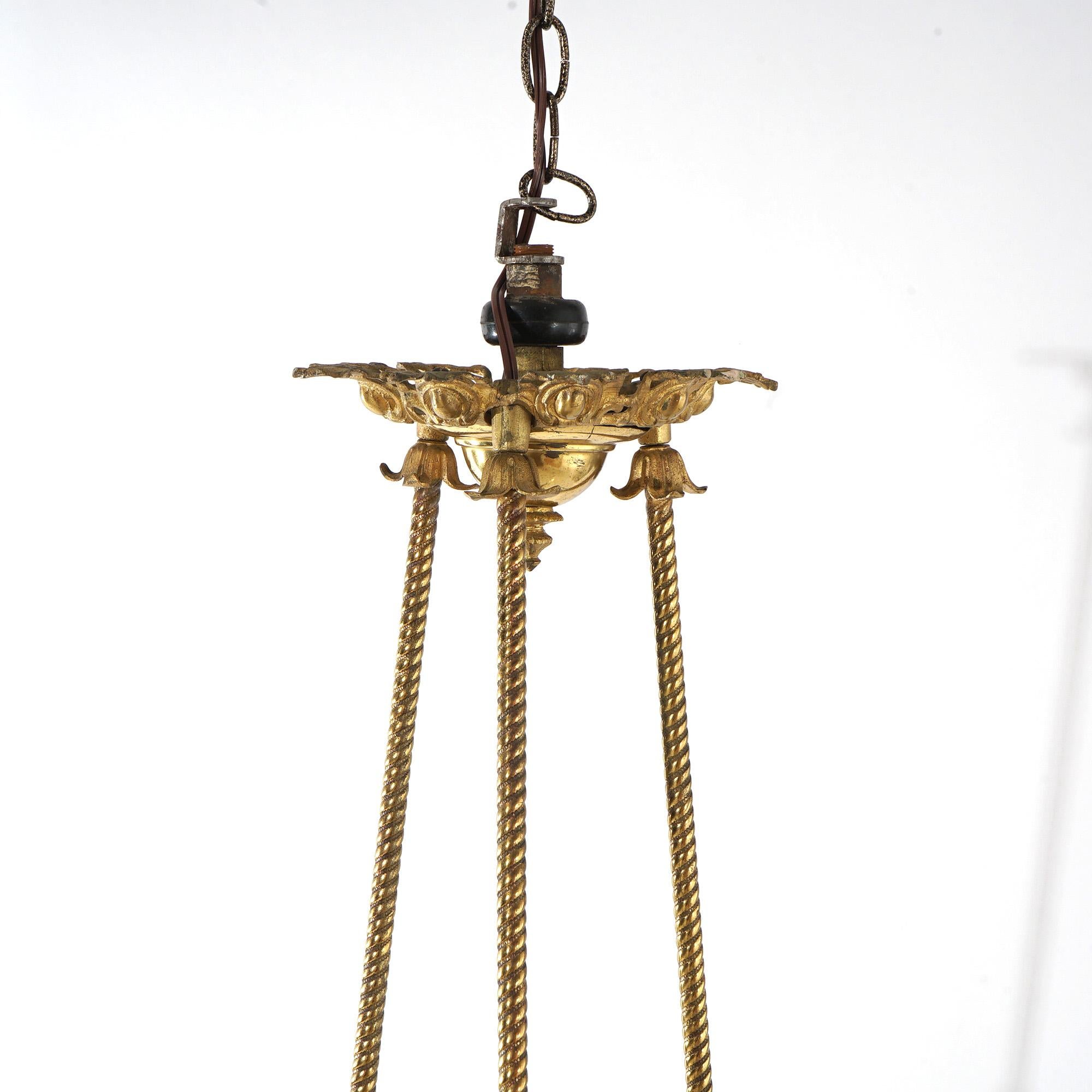 Antique Cornelius & Co Gilt Bronze Figural Hanging Gas Three Light Fixture c1860 3