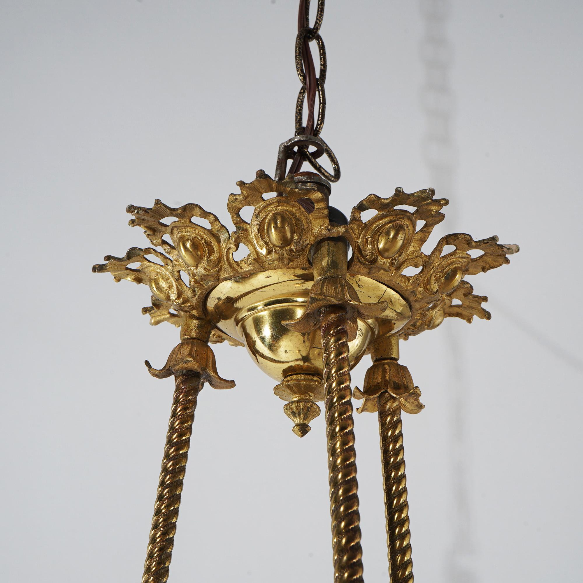 Antique Cornelius & Co Gilt Bronze Figural Hanging Gas Three Light Fixture c1860 4
