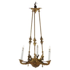 Antique Cornelius & Co Gilt Bronze Figural Hanging Gas Three Light Fixture c1860