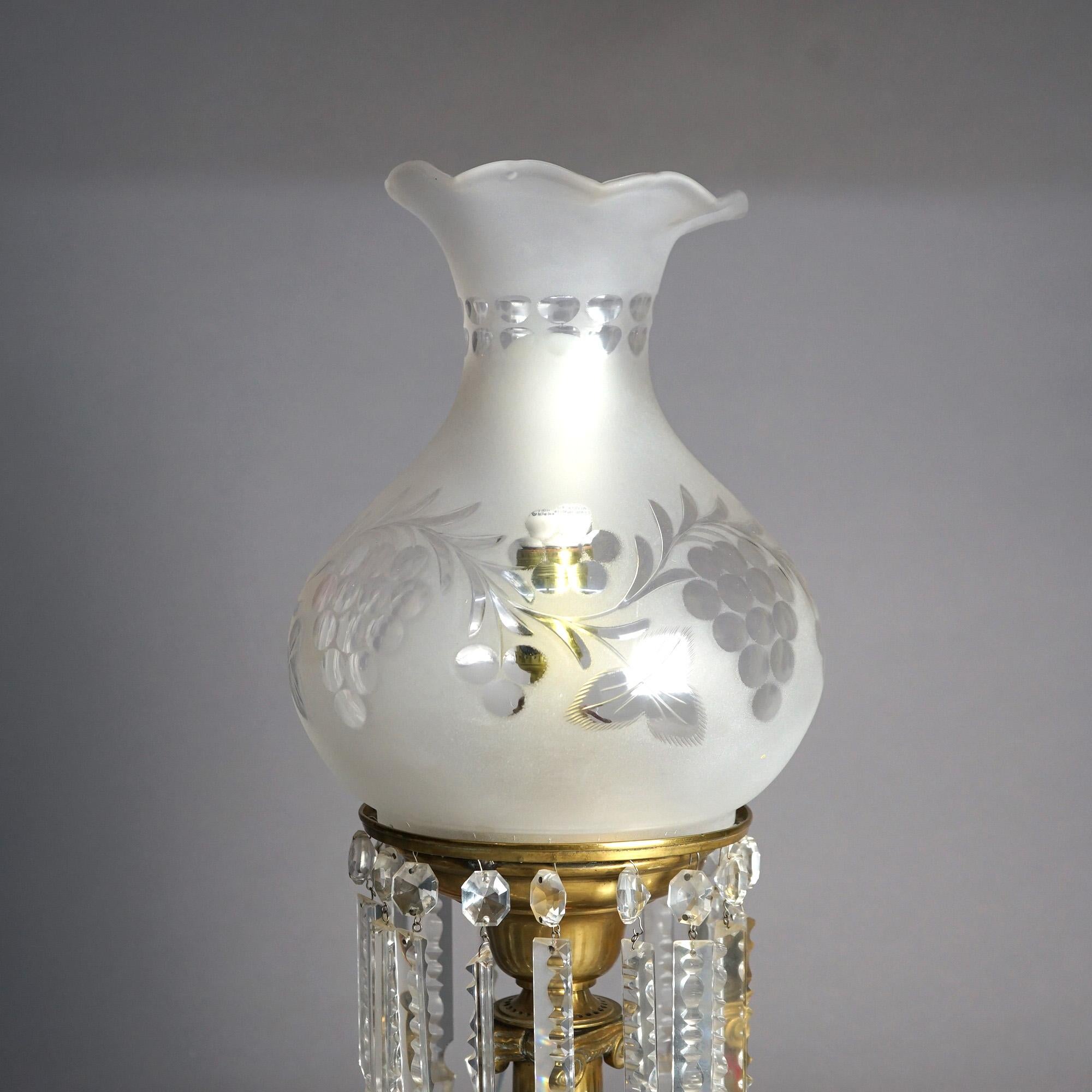 Victorian Antique Cornelius School Classical Gilt Brass Solar Lamp & Cut Back Shade c1840