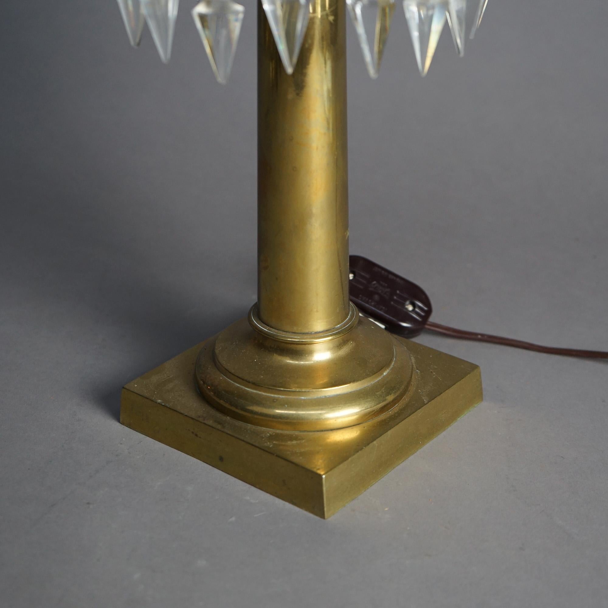 American Antique Cornelius School Classical Gilt Brass Solar Lamp & Cut Back Shade c1840