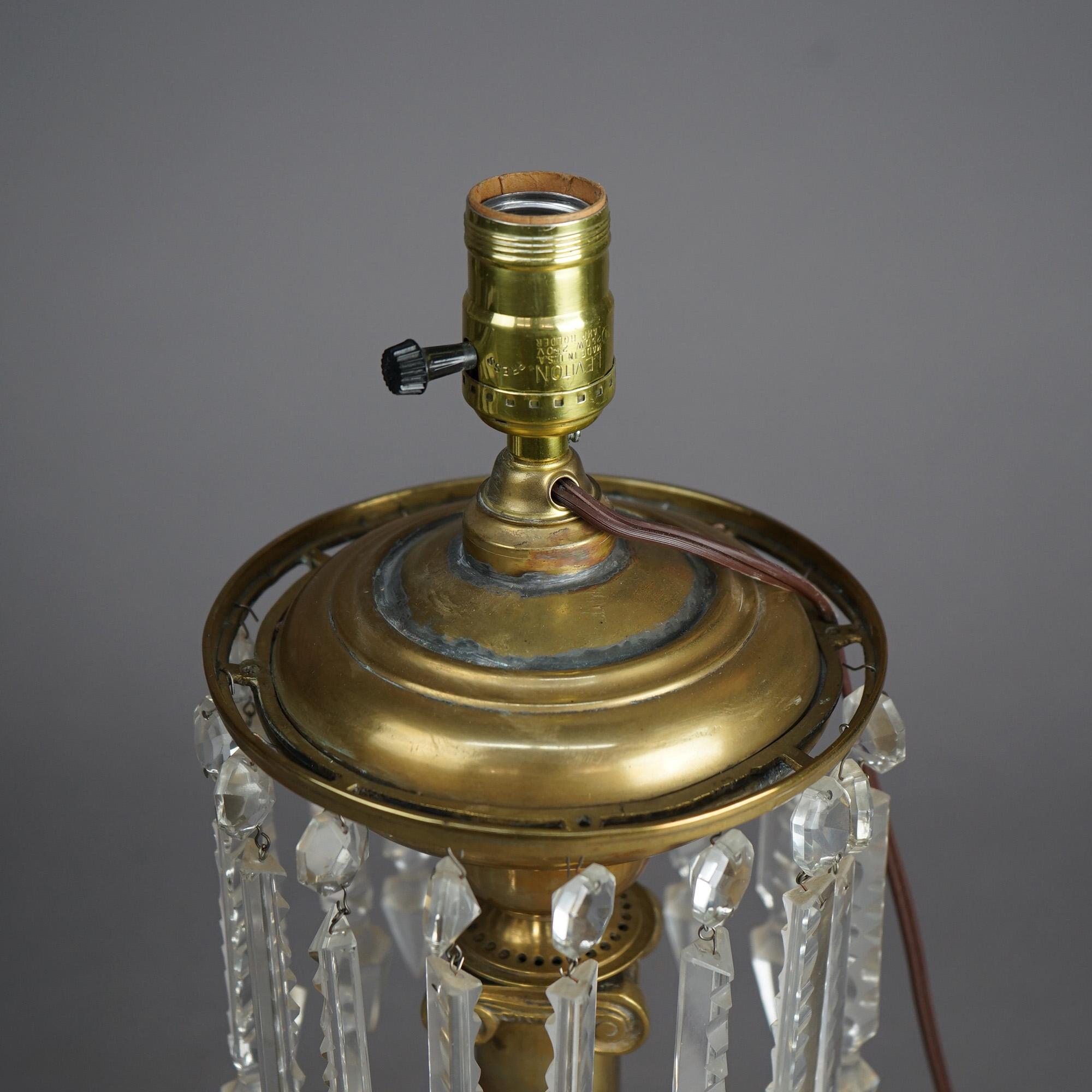 Antique Cornelius School Classical Gilt Brass Solar Lamp & Cut Back Shade c1840 In Good Condition In Big Flats, NY
