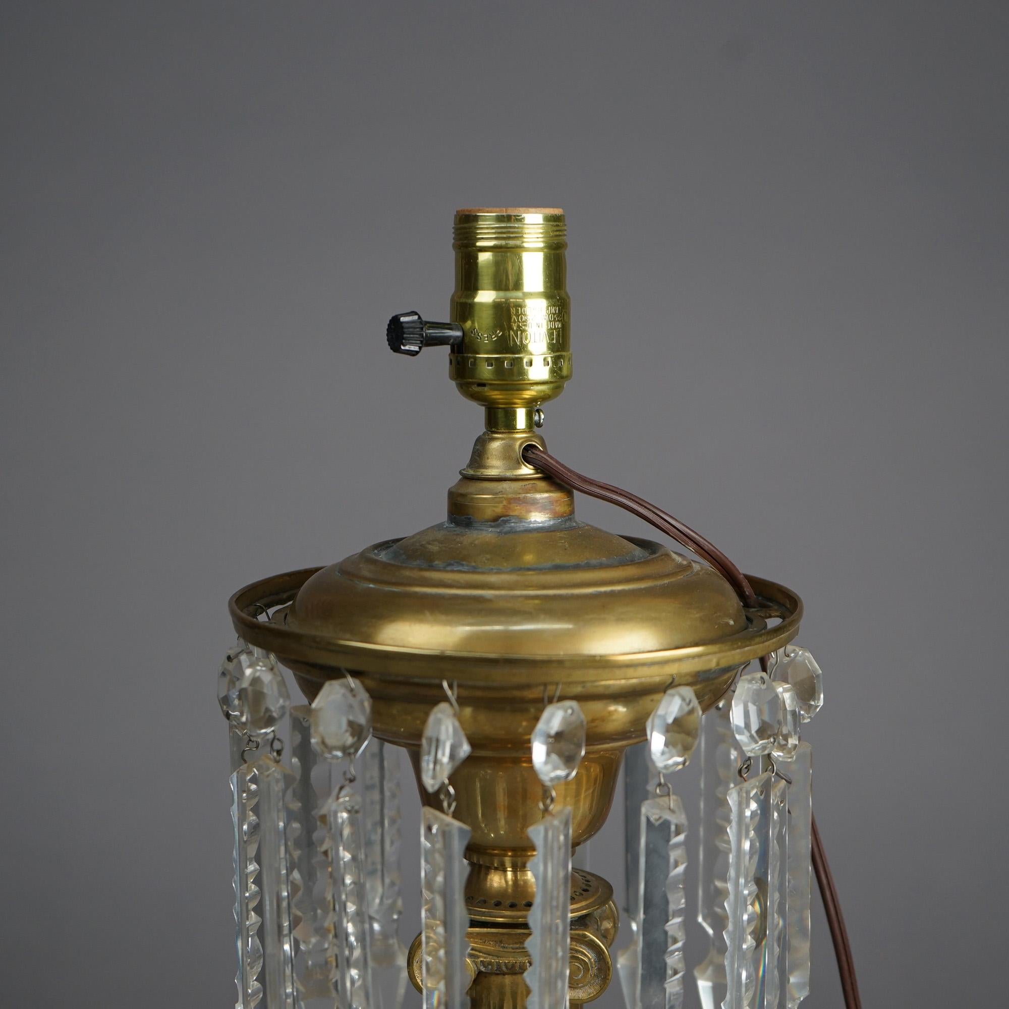 19th Century Antique Cornelius School Classical Gilt Brass Solar Lamp & Cut Back Shade c1840