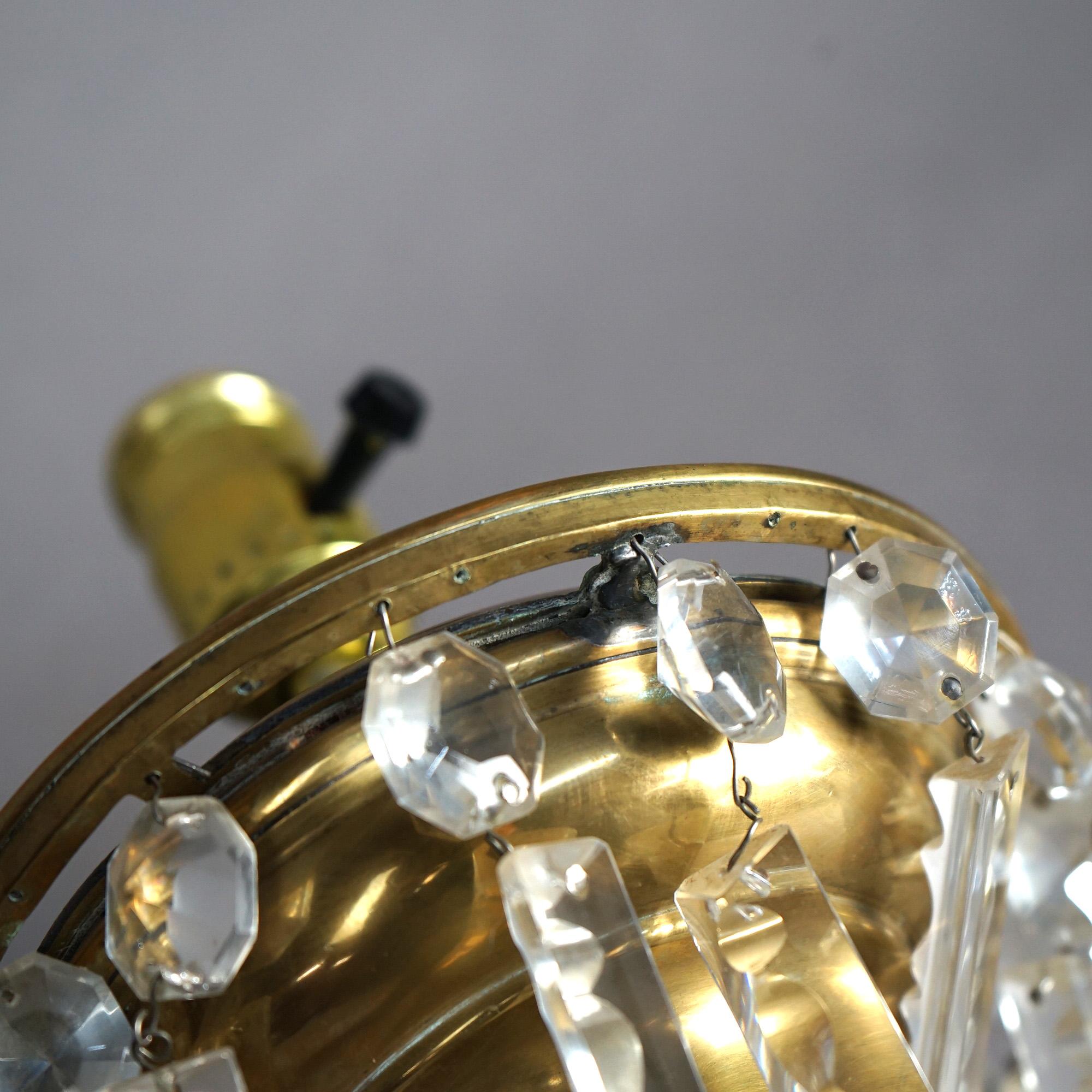 Glass Antique Cornelius School Classical Gilt Brass Solar Lamp & Cut Back Shade c1840 For Sale