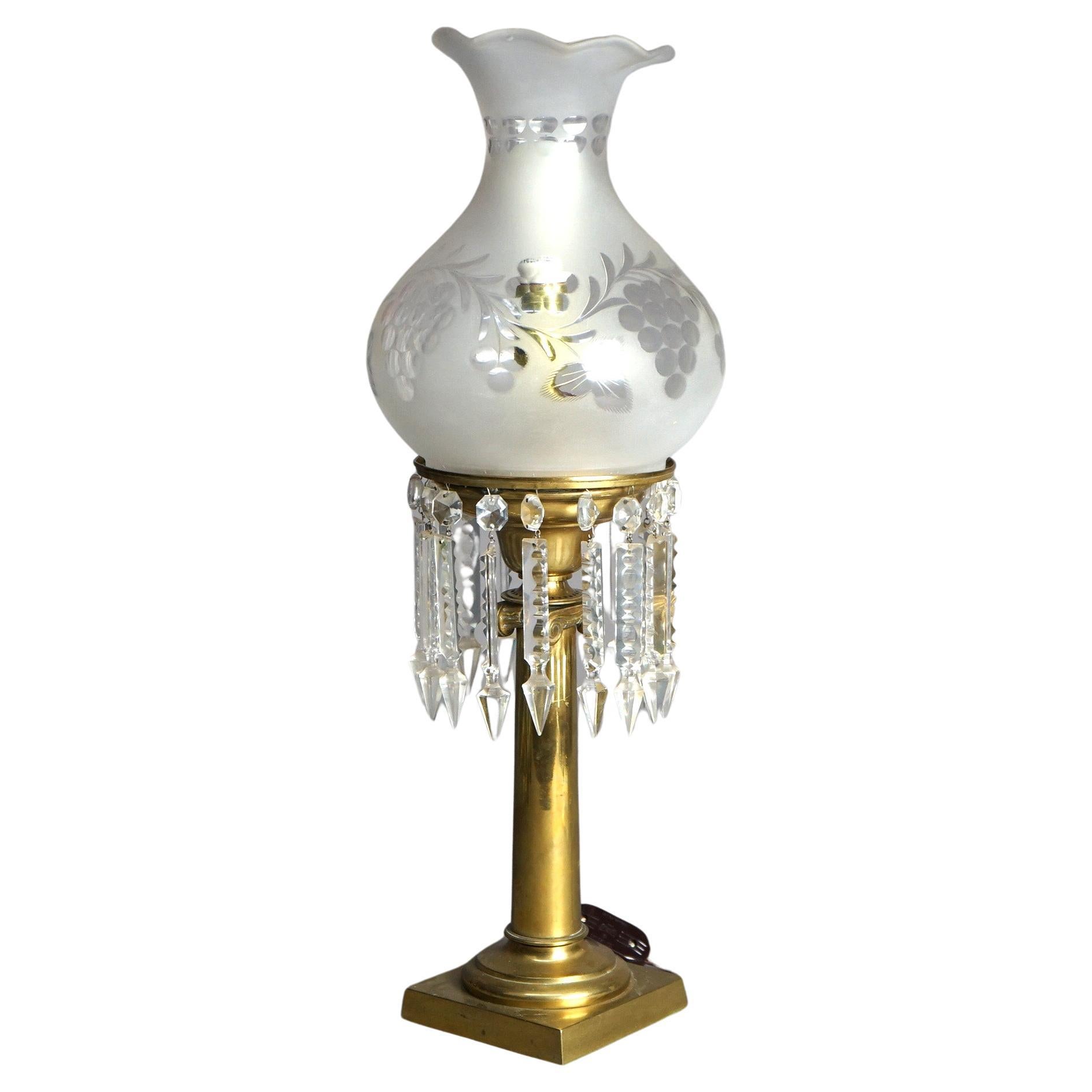 Antique Cornelius School Classical Gilt Brass Solar Lamp & Cut Back Shade c1840 For Sale