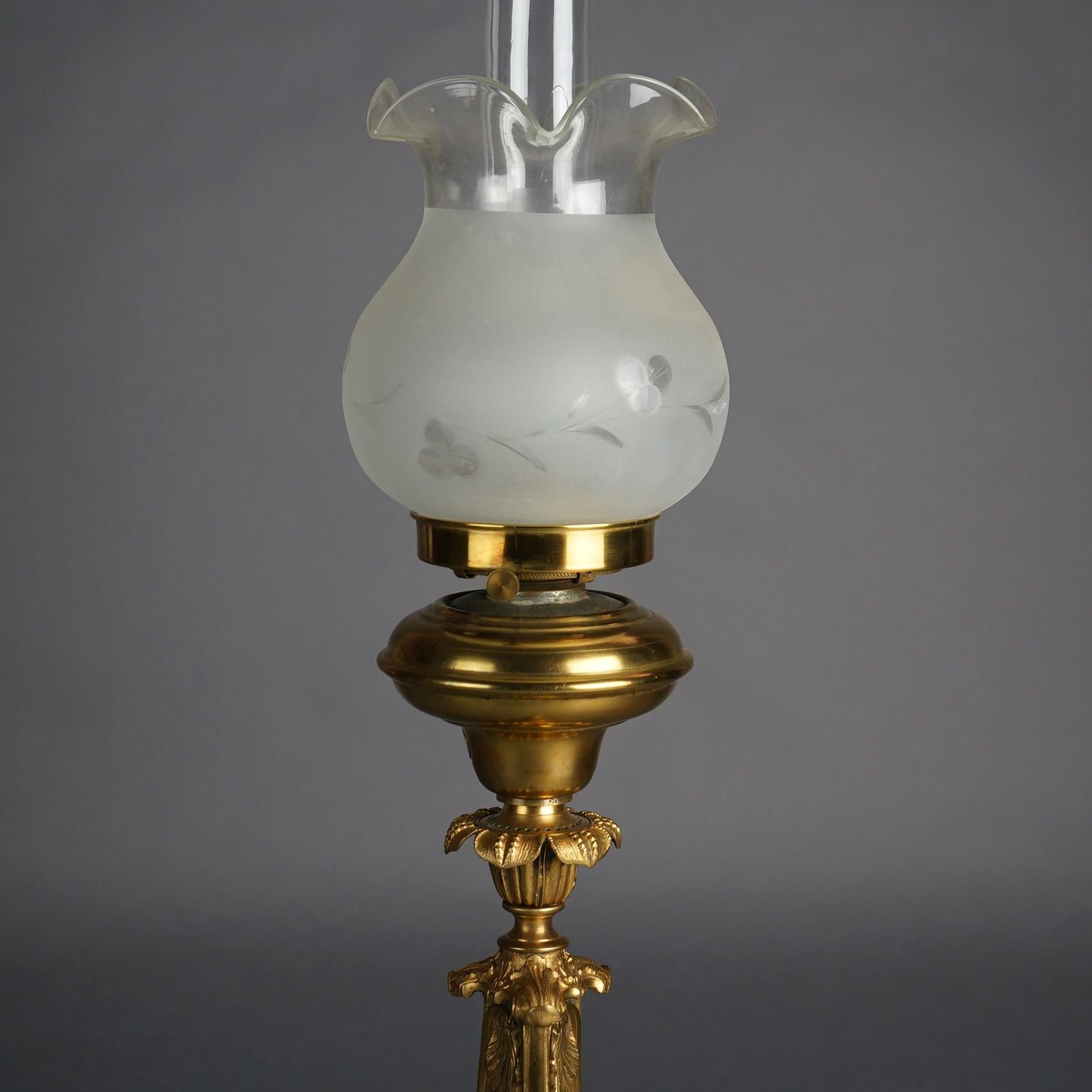 Antique Cornelius School Gilt Bronze Solar Lamp with Cut Glass Shade C1840 6