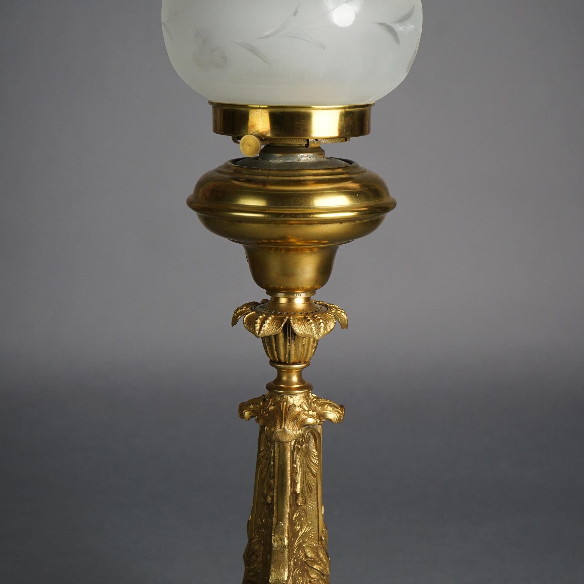 Antique Cornelius School Gilt Bronze Solar Lamp with Cut Glass Shade C1840 7