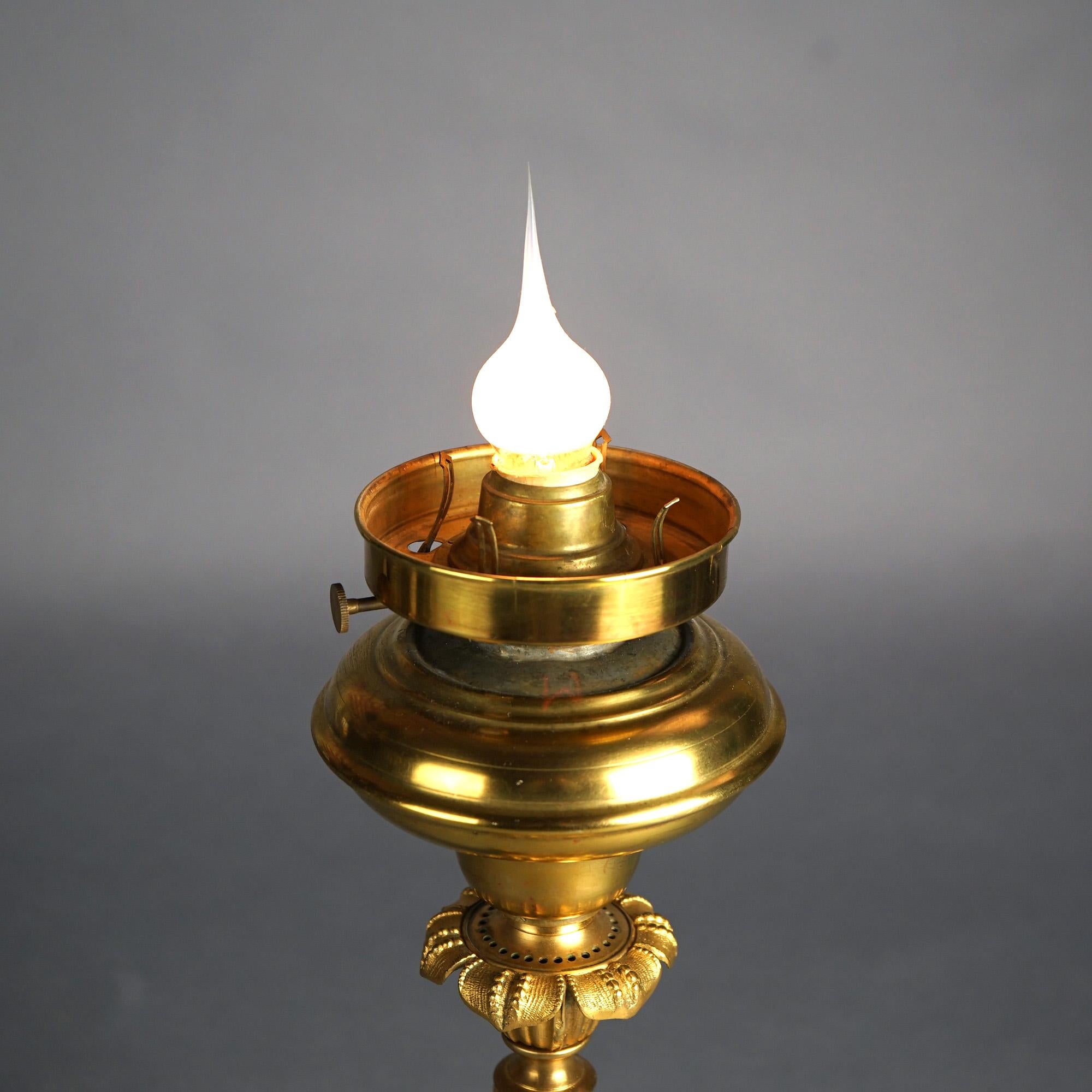 Antique Cornelius School Gilt Bronze Solar Lamp with Cut Glass Shade C1840 9