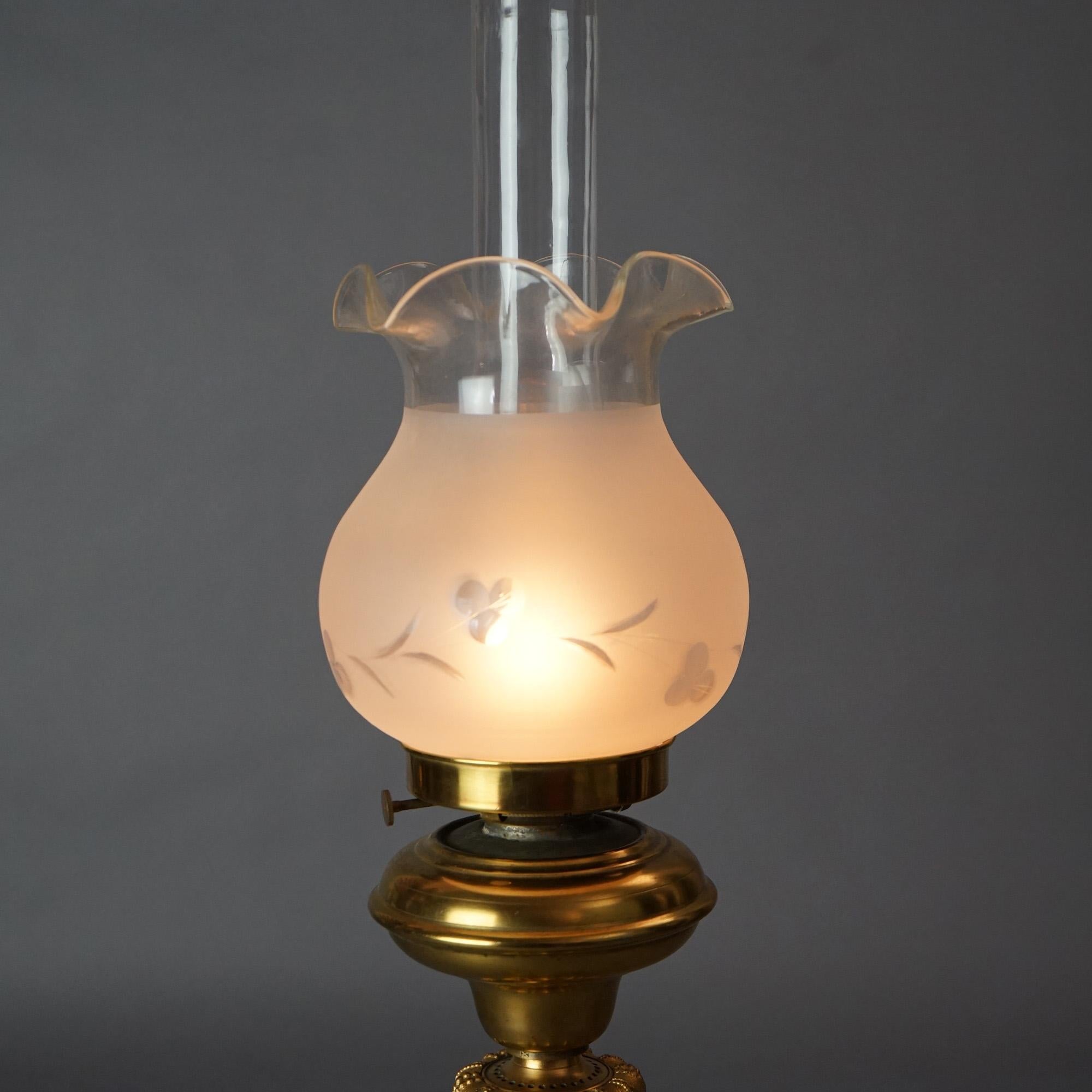 19th Century Antique Cornelius School Gilt Bronze Solar Lamp with Cut Glass Shade C1840