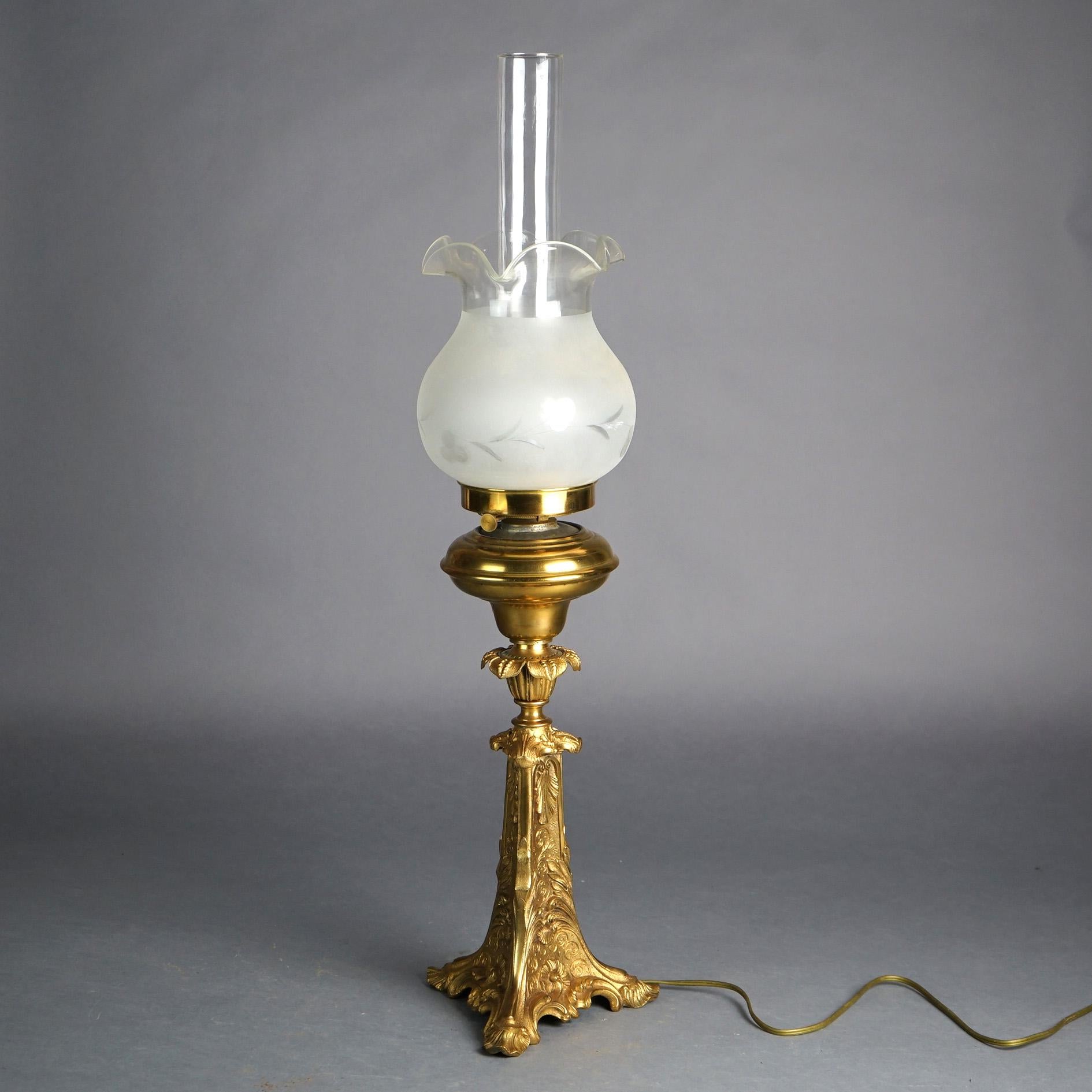 Antique Cornelius School Gilt Bronze Solar Lamp with Cut Glass Shade C1840 2