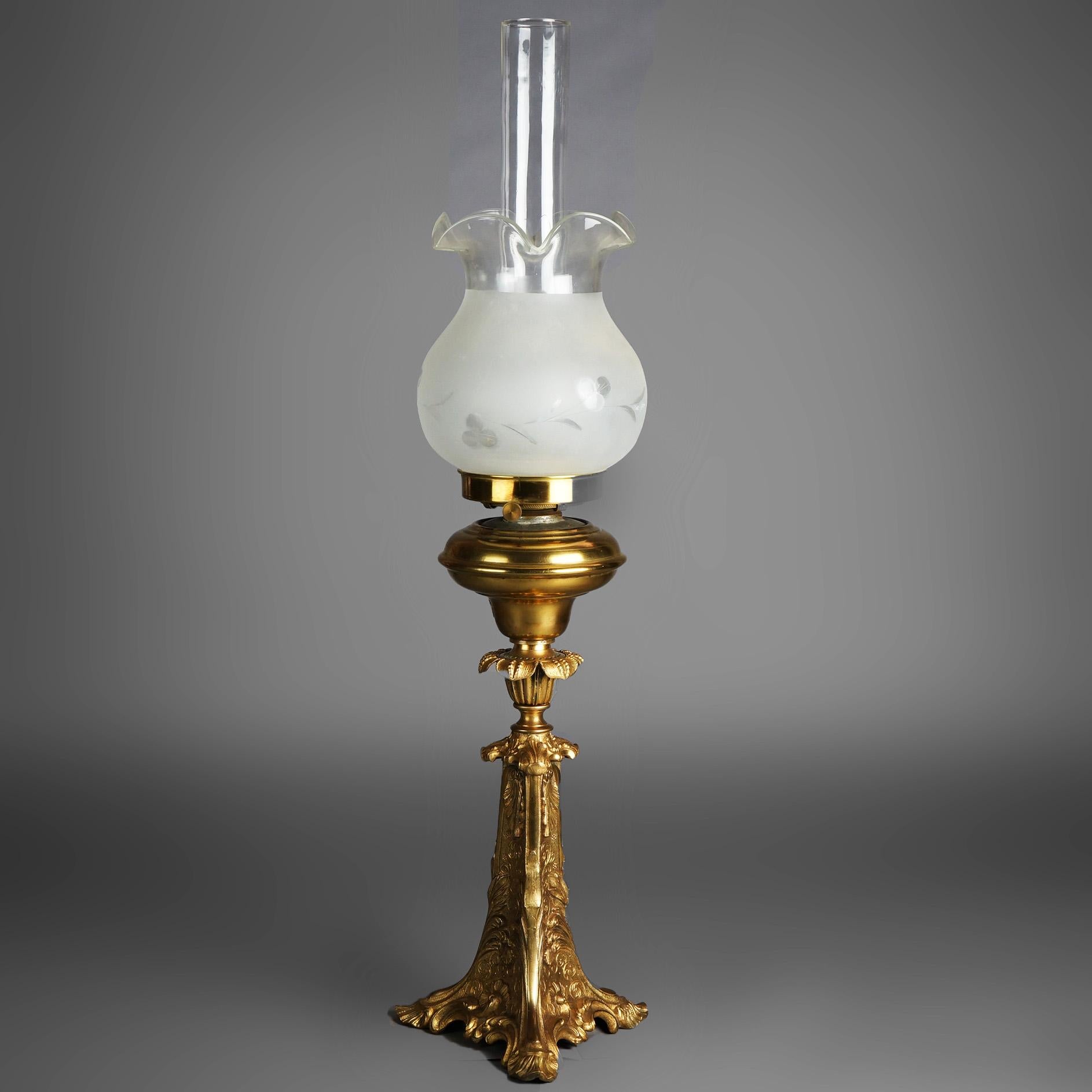 Antique Cornelius School Gilt Bronze Solar Lamp with Cut Glass Shade C1840 For Sale 3