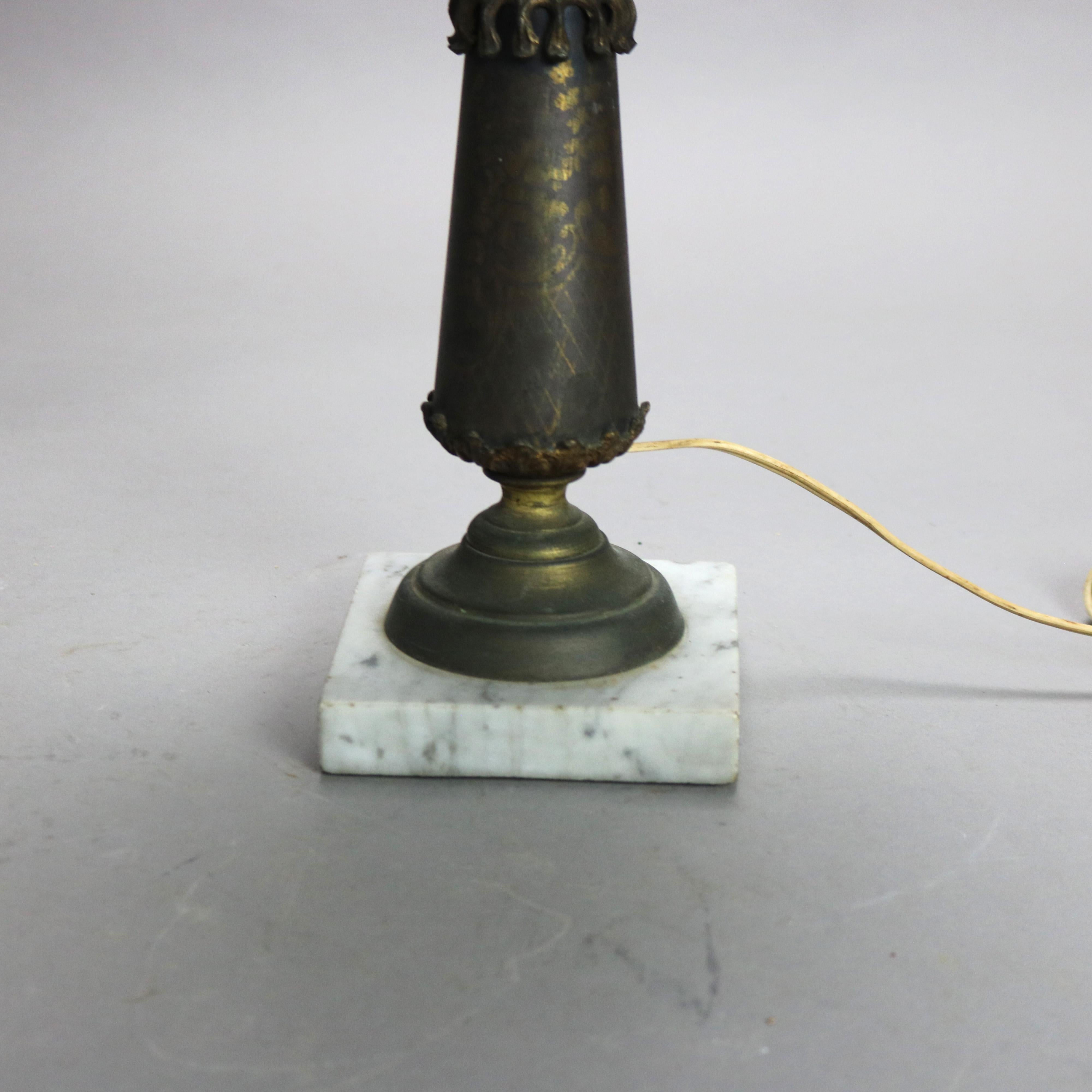 American Antique Cornelius School Sinumbra Argand Bronze Crystal & Marble Solar Lamp