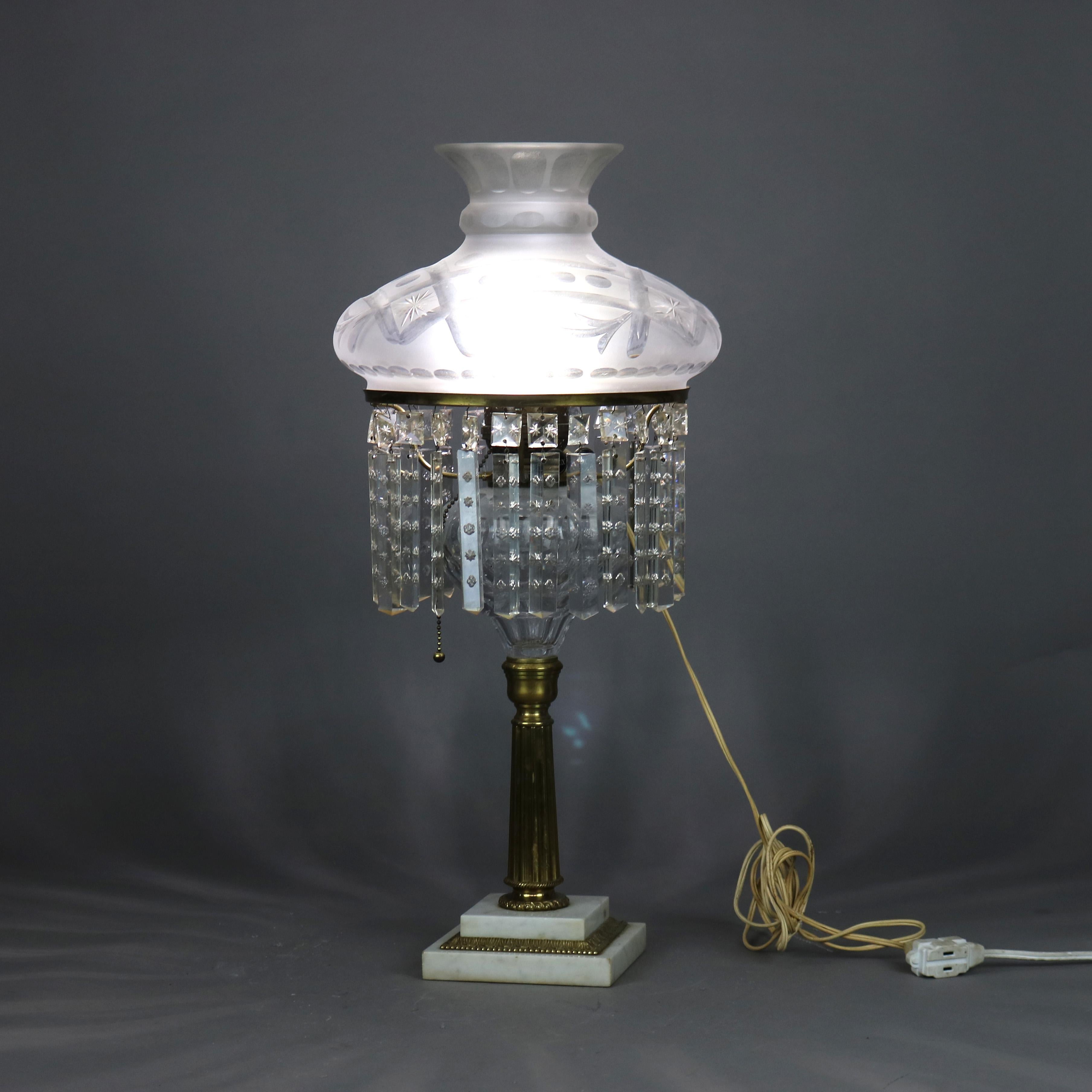 Antique Cornelius School Sinumbra Argand Bronze, Marble & Crystal Table Lamp with Cut Back Glass Shade, electrified, c1840

Measures - 25 5/8