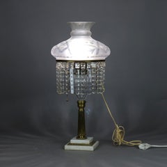 Antike Cornelius-Schule Sinumbra-Tischlampe aus Bronze, Marmor und Kristall, Argand