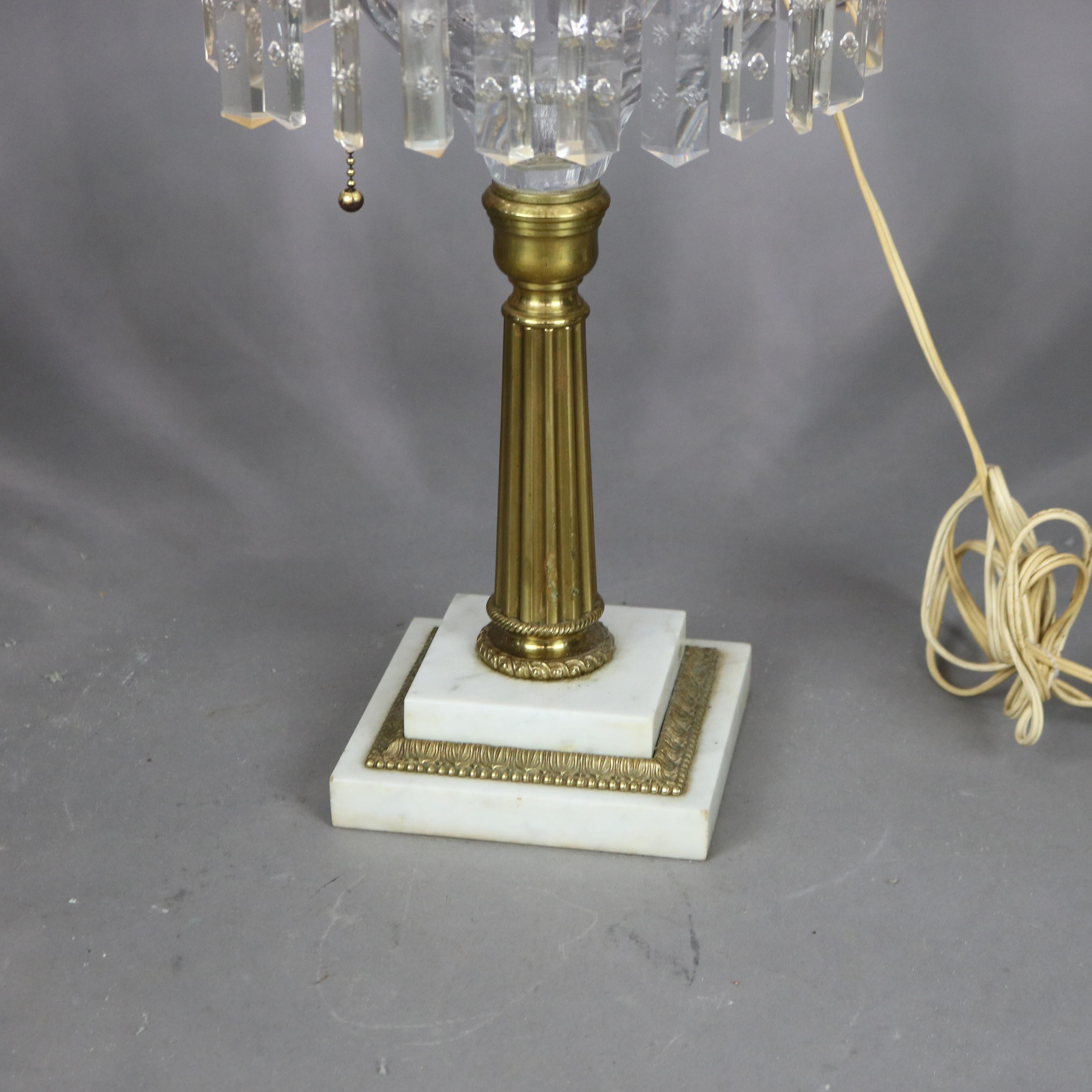 American Antique Cornelius School Sinumbra Argand Bronze, Marble & Crystal Table Lamp