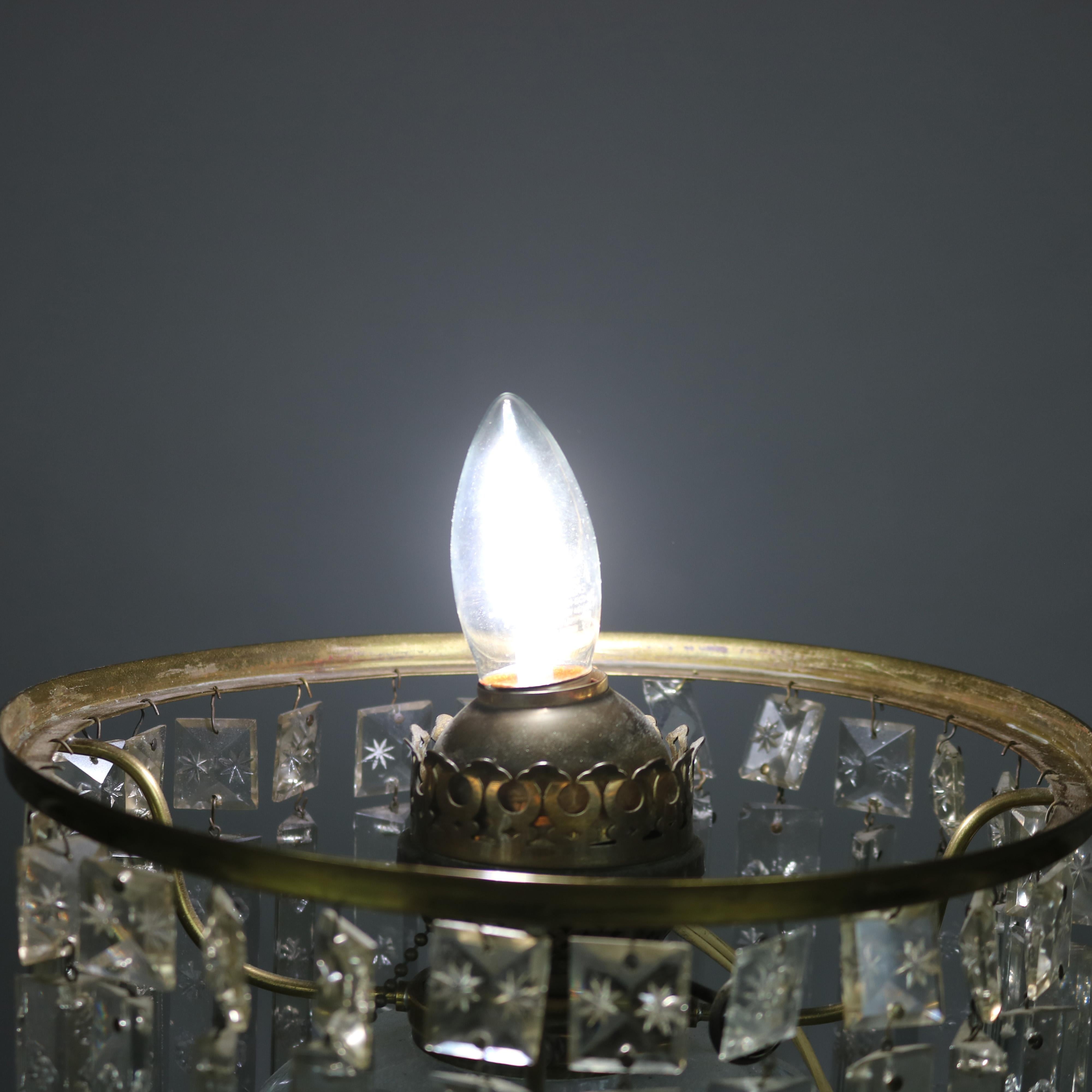 Antique Cornelius School Sinumbra Argand Bronze, Marble & Crystal Table Lamp In Good Condition In Big Flats, NY
