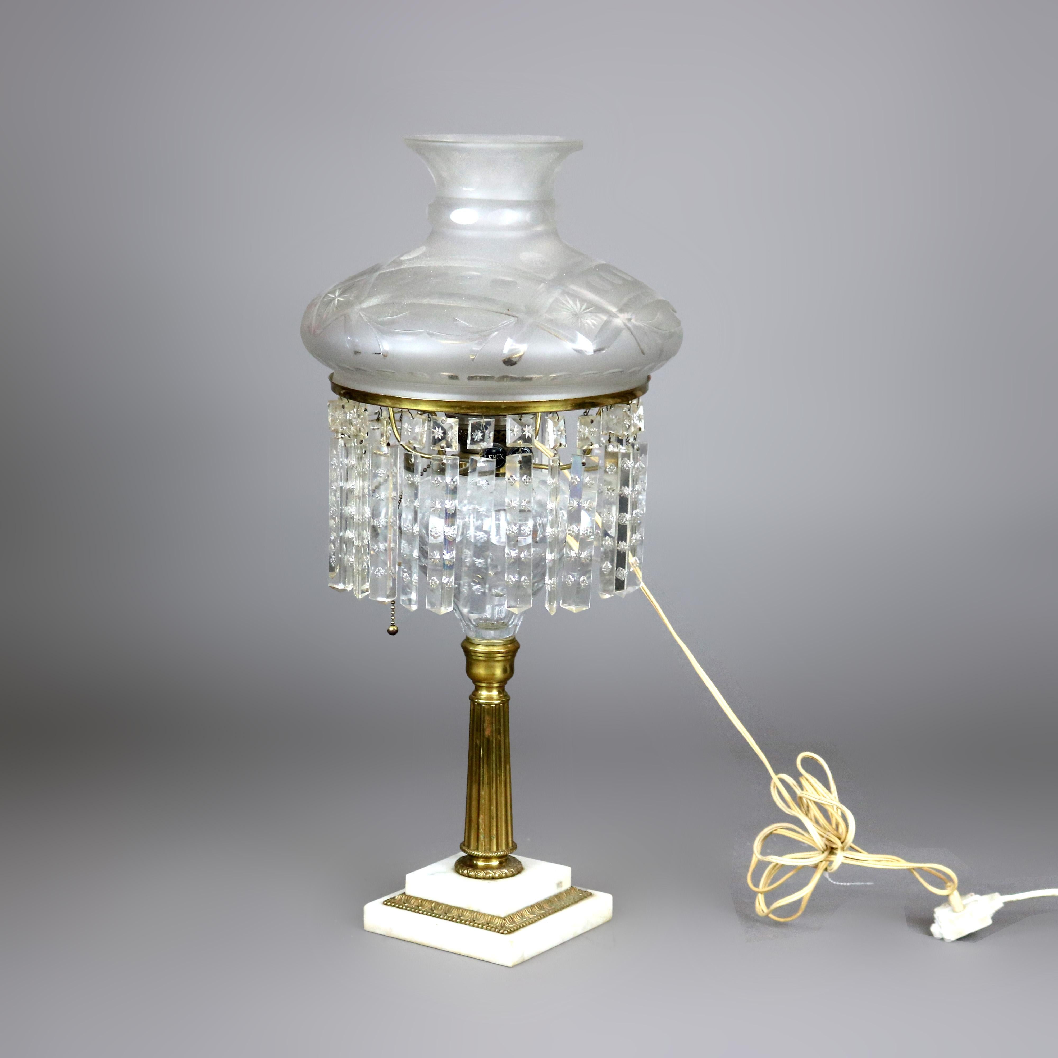 Antique Cornelius School Sinumbra Argand Bronze, Marble & Crystal Table Lamp 2