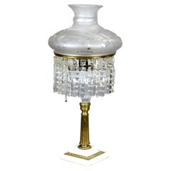 Antique Cornelius School Sinumbra Argand Bronze, Marble & Crystal Table Lamp
