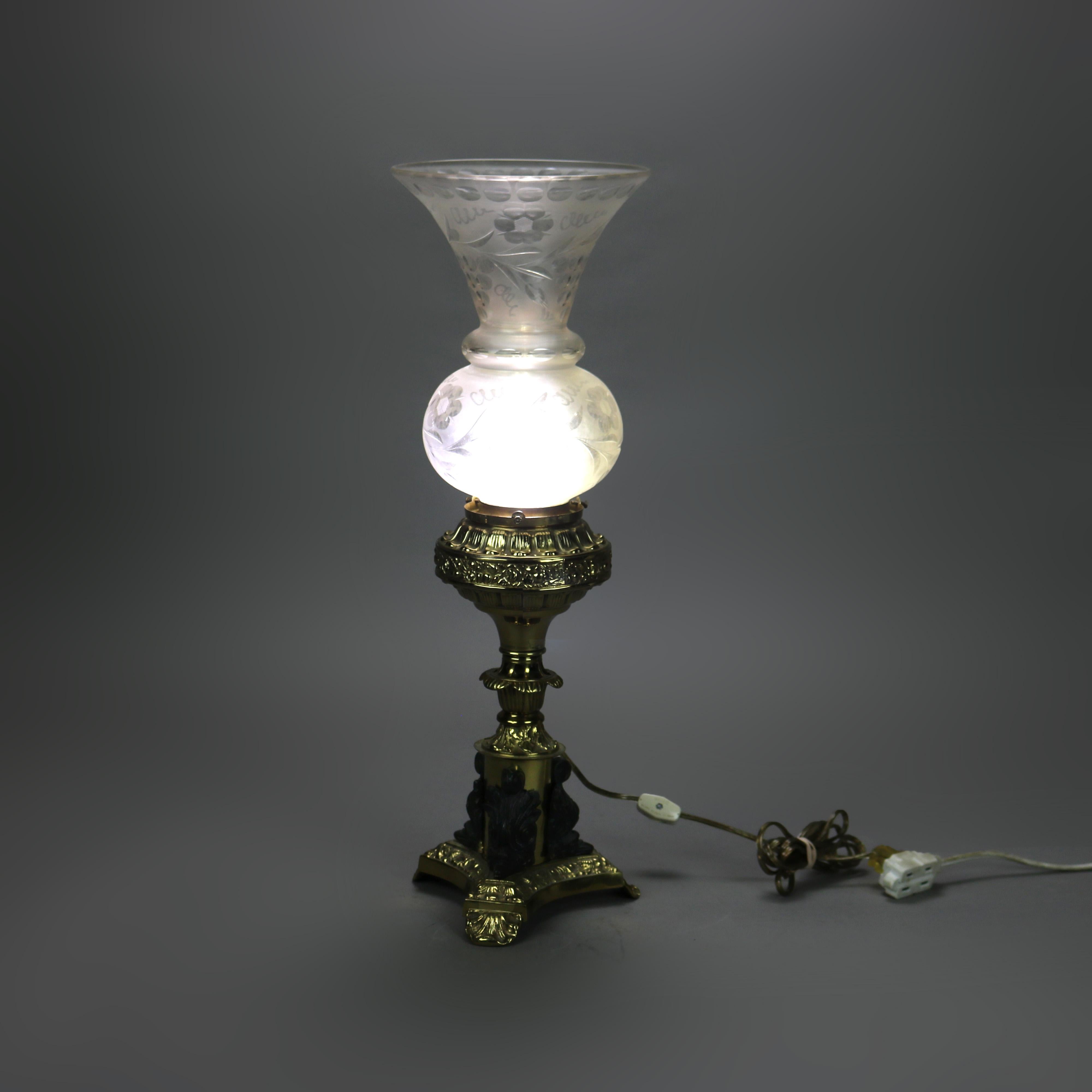 American Antique Cornelius School Sinumbra Argand Figural Bronze Solar Lamp with Dolphins