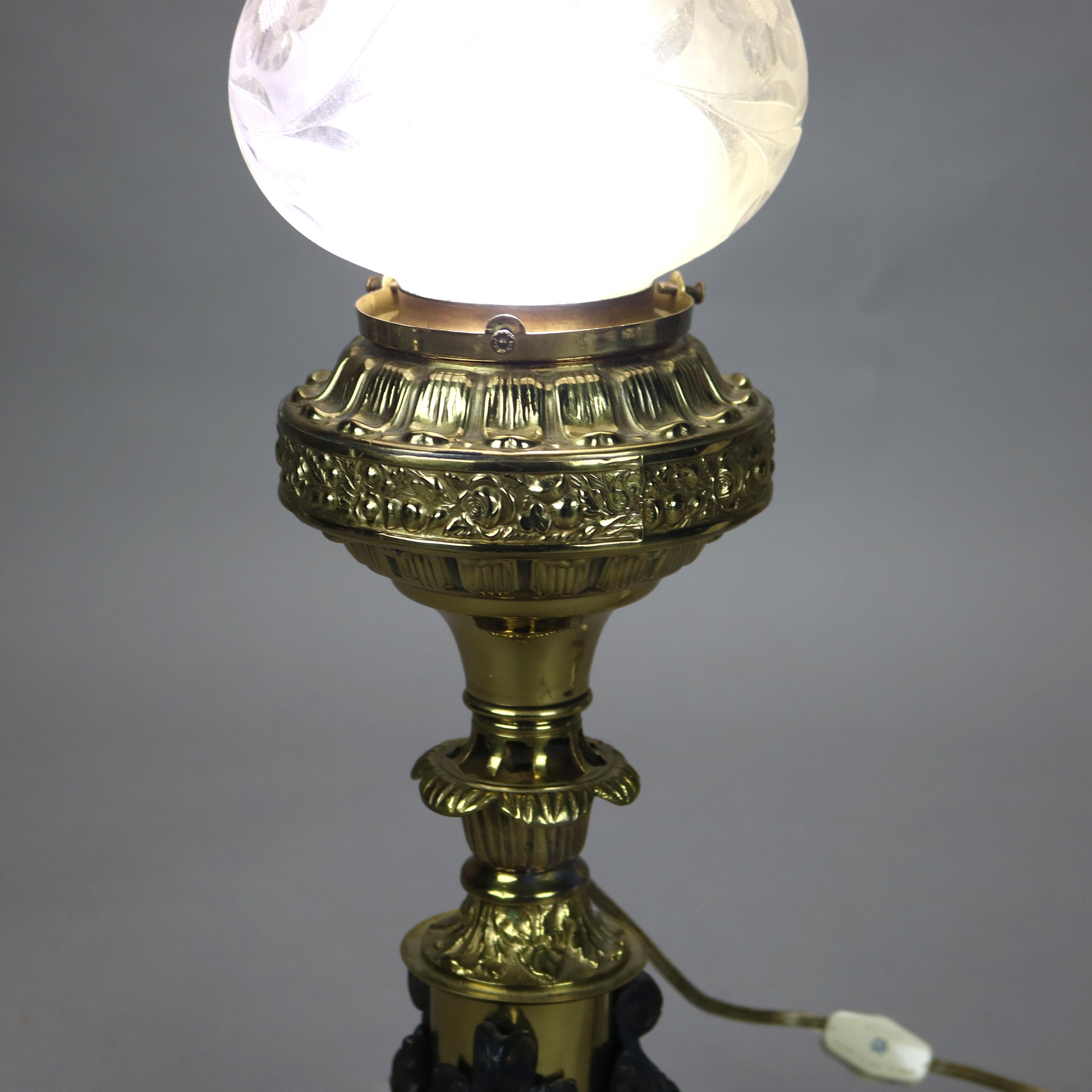 Cast Antique Cornelius School Sinumbra Argand Figural Bronze Solar Lamp with Dolphins