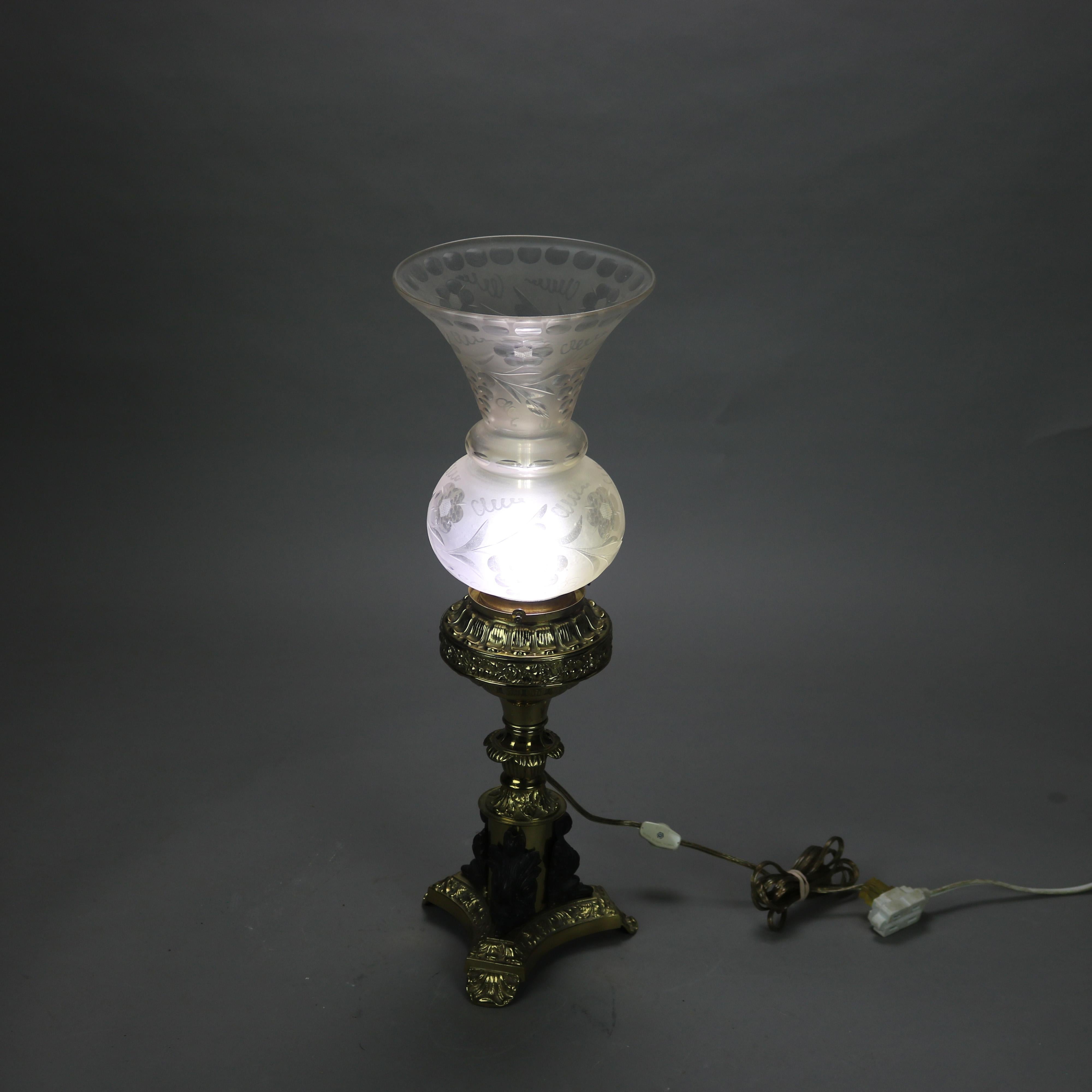19th Century Antique Cornelius School Sinumbra Argand Figural Bronze Solar Lamp with Dolphins