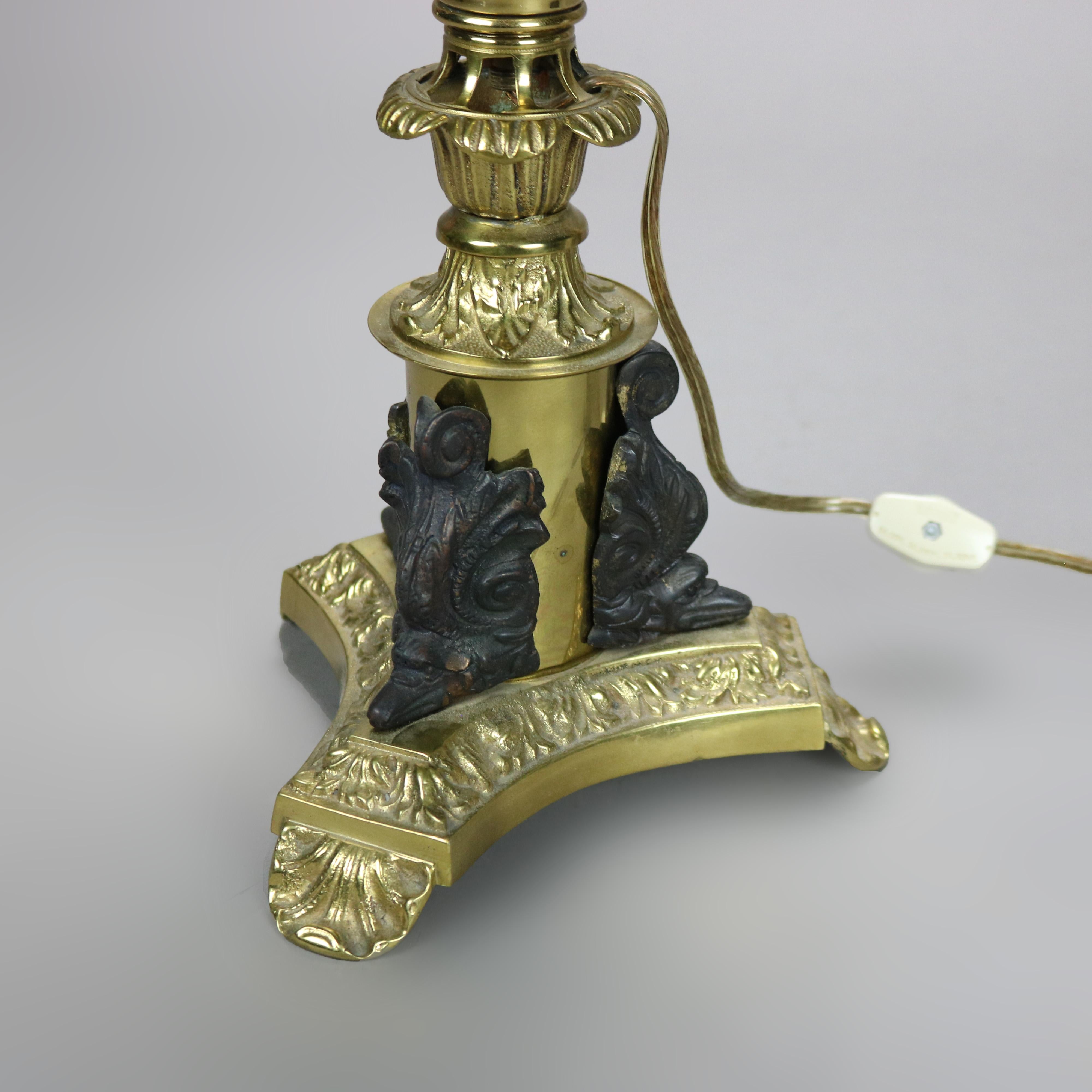 Antique Cornelius School Sinumbra Argand Figural Bronze Solar Lamp with Dolphins 1