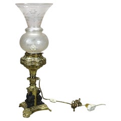 Antique Cornelius School Sinumbra Argand Figural Bronze Solar Lamp with Dolphins