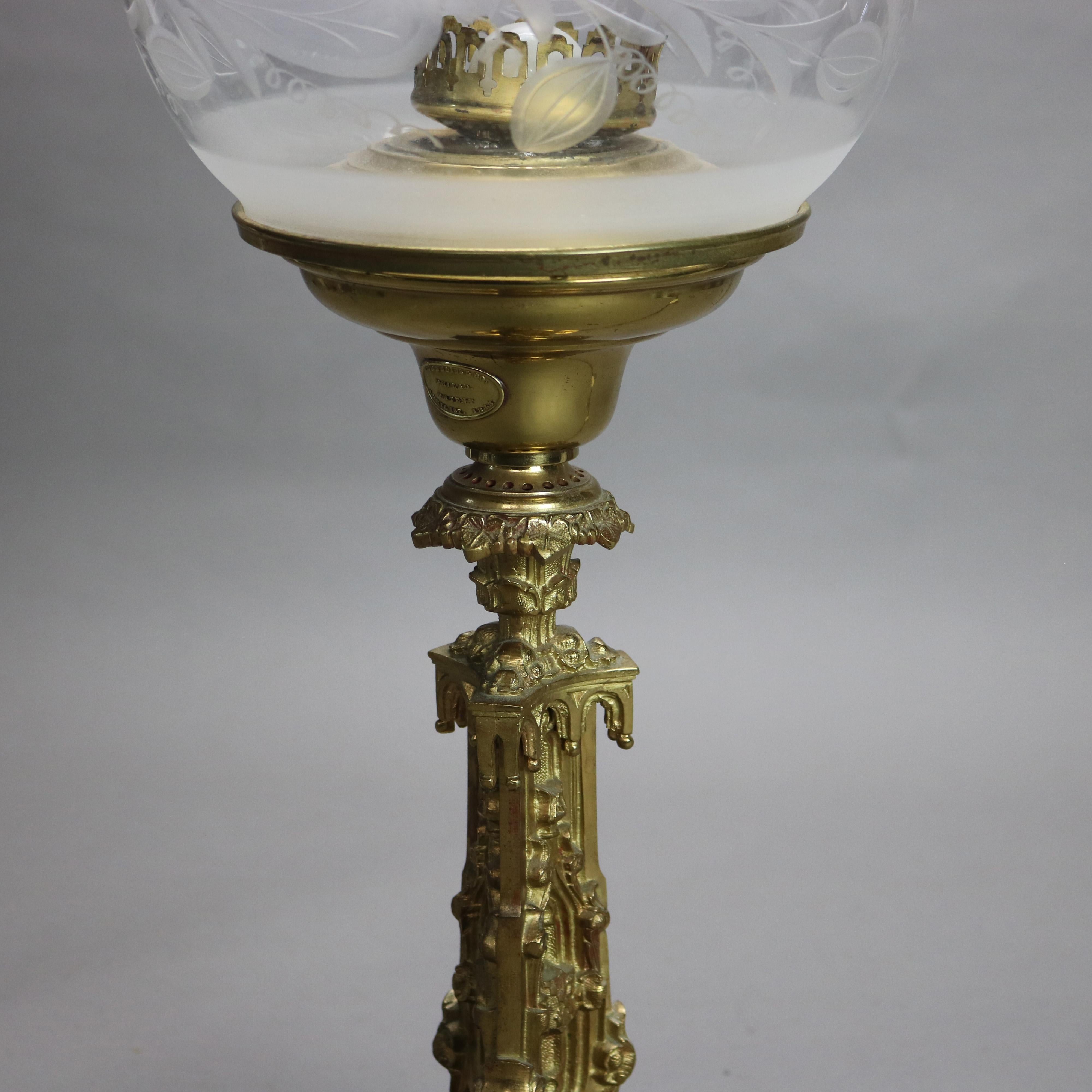 American Antique Cornelius Sinumbra Argand Bronze Solar Lamp with Etched Glass Shade