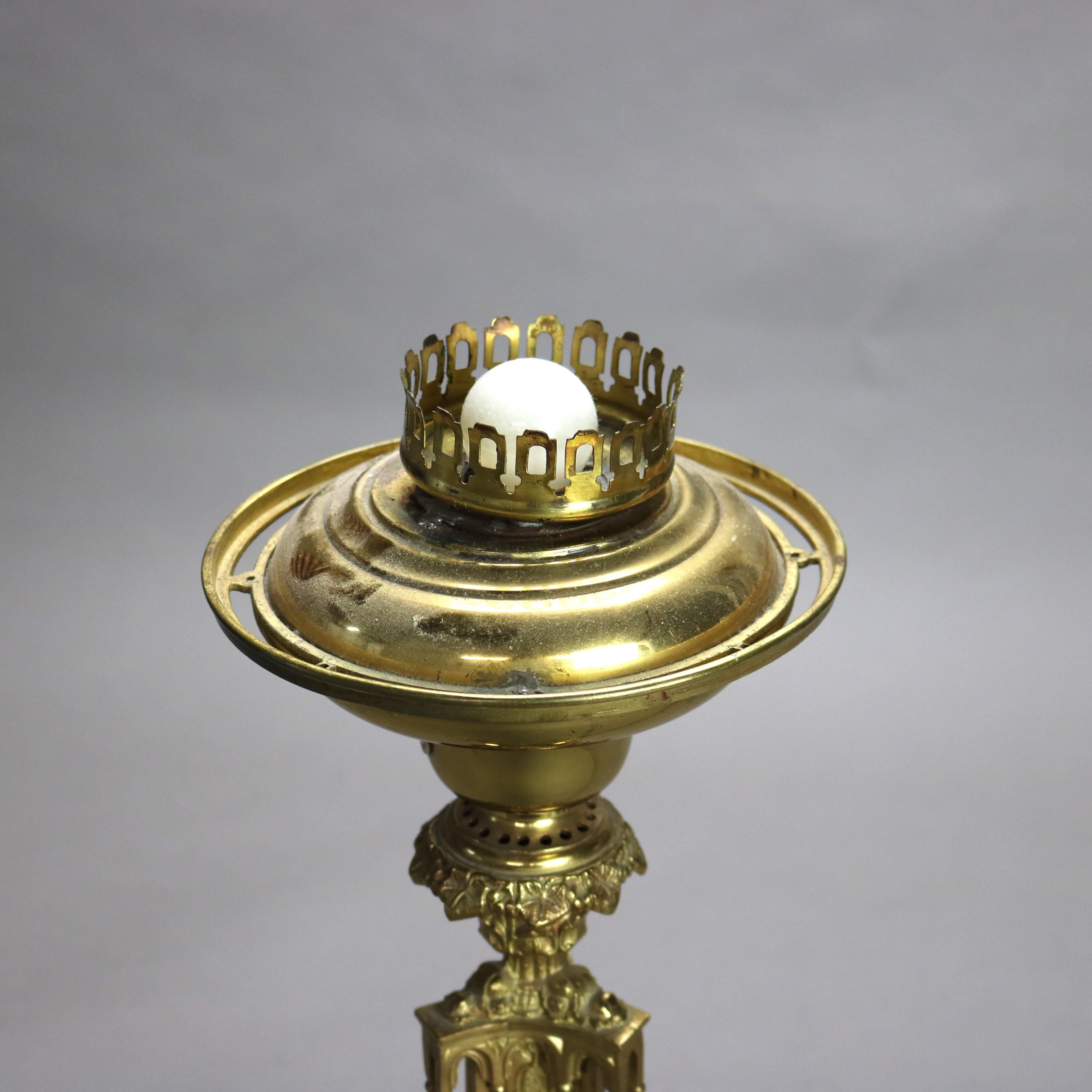 Antique Cornelius Sinumbra Argand Bronze Solar Lamp with Etched Glass Shade In Good Condition In Big Flats, NY