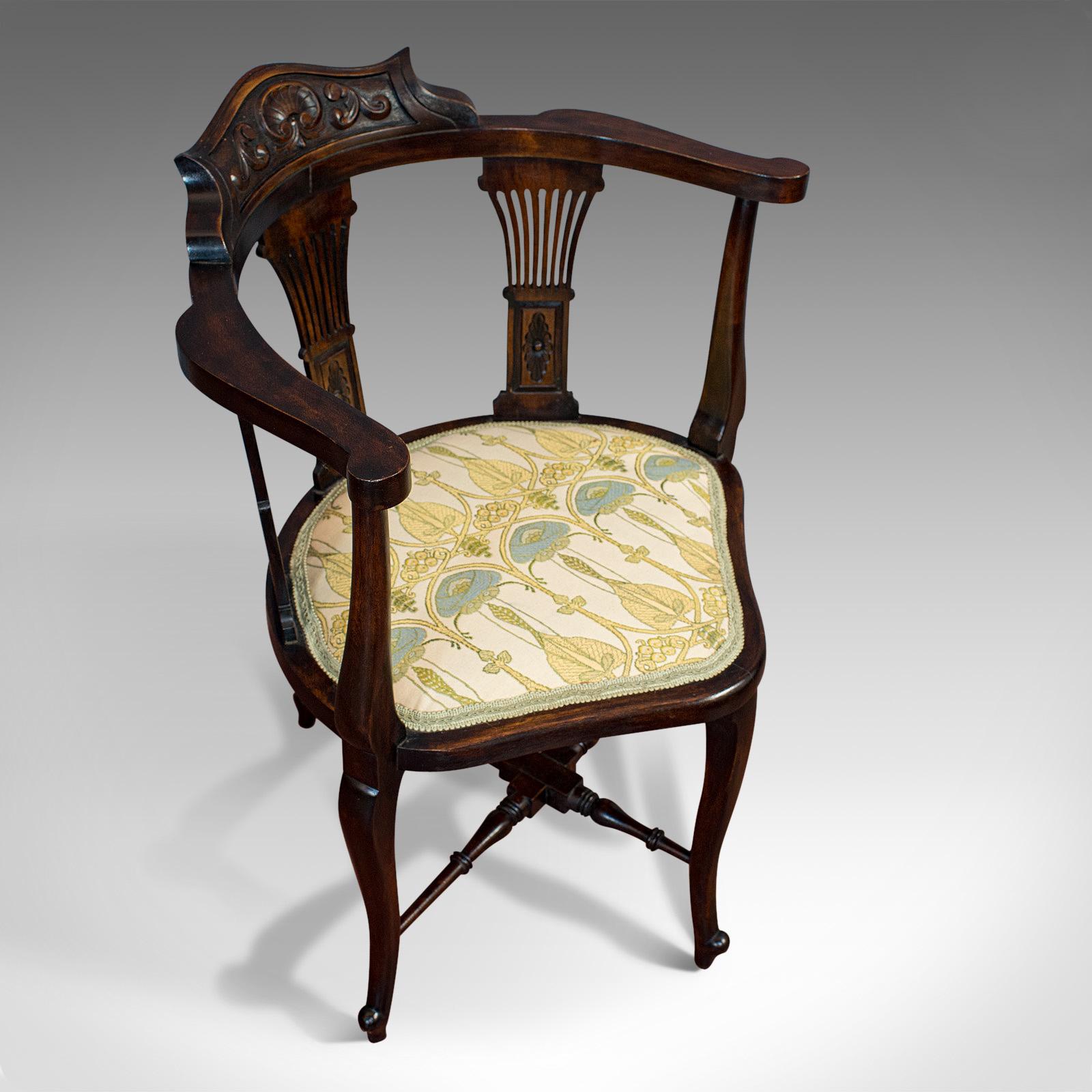 Antique Corner Armchair, French, Beech, Seat, Art Nouveau, Victorian, circa 1890 3