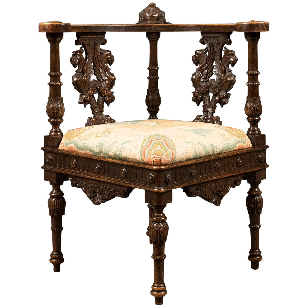 Antique Corner Armchair, Carved Victorian Chair, circa 1870 at 1stDibs