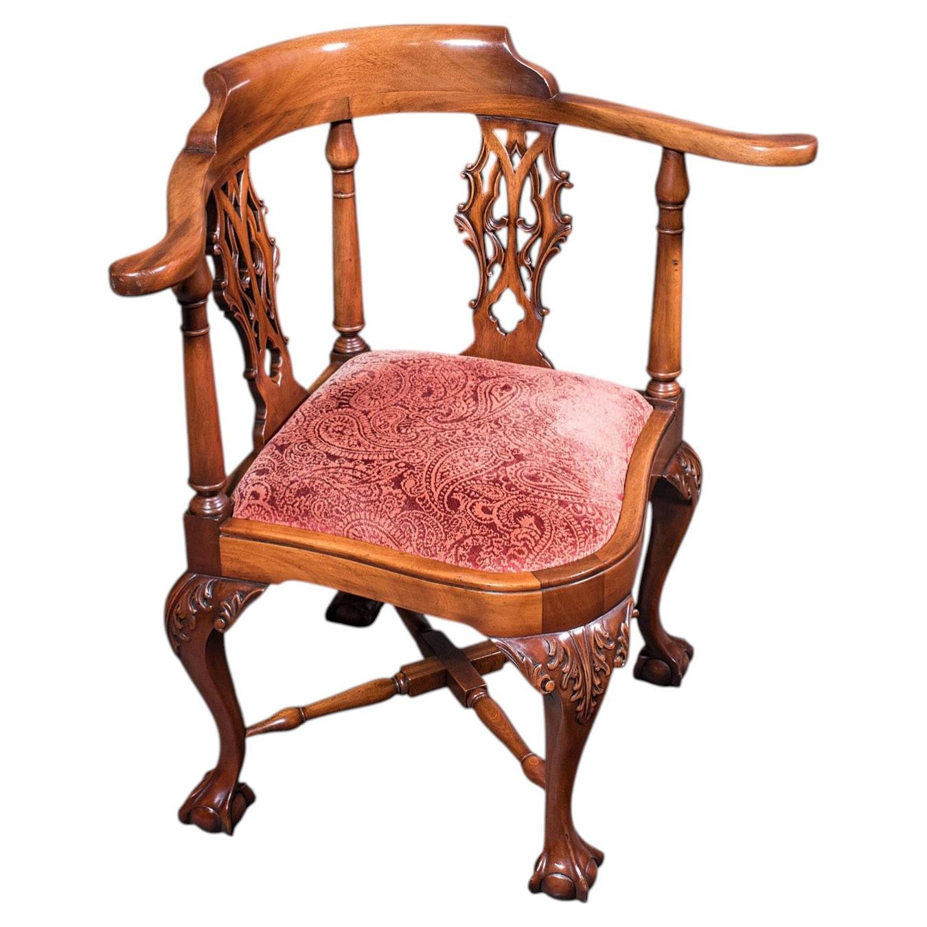 Antique Corner Armchair, English, Dressing Seat, Georgian Revival, Edwardian