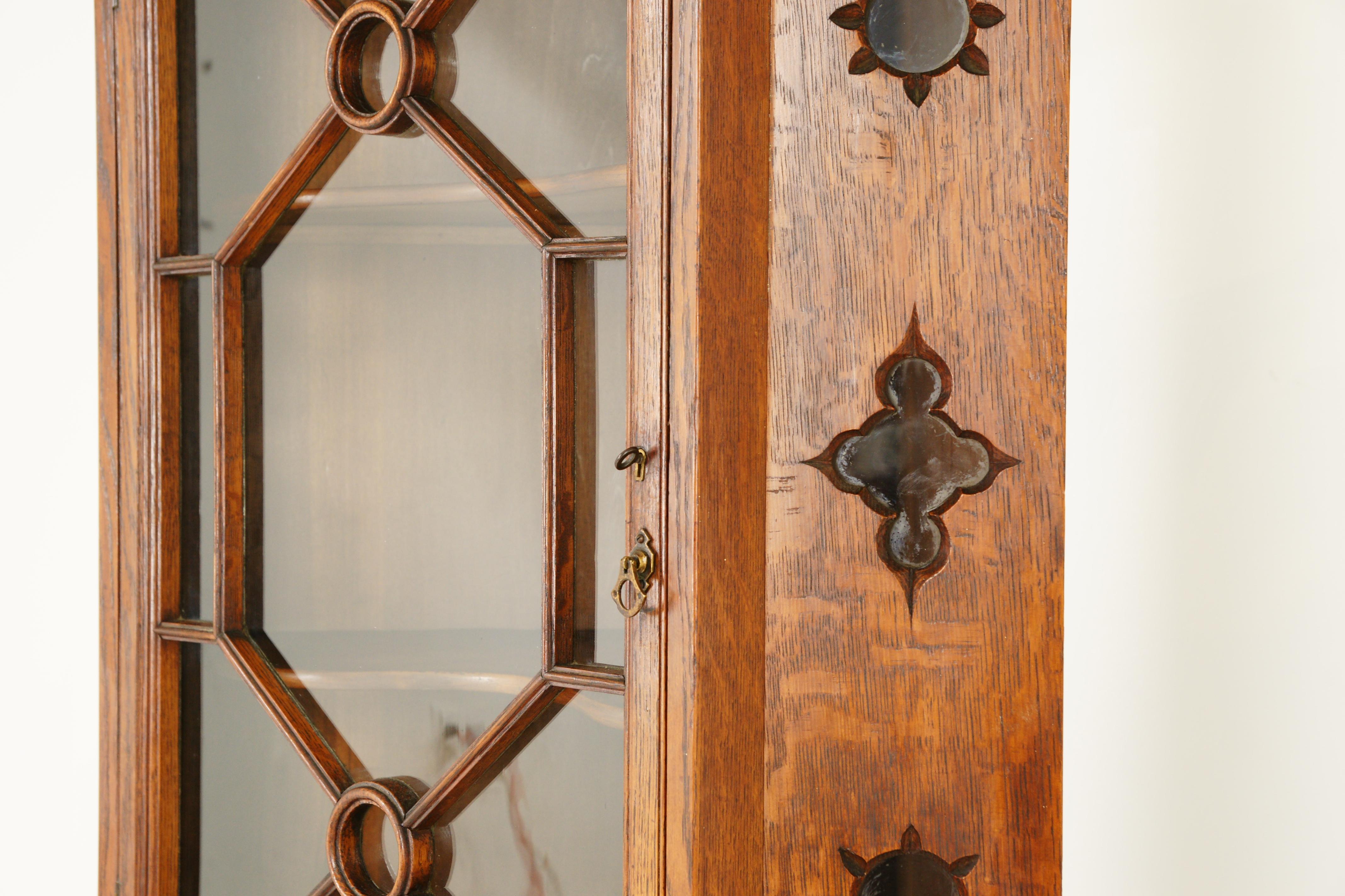 Hand-Crafted Antique Corner Cabinet, Arts & Crafts, Tiger Oak, Entryway Furniture, B1633