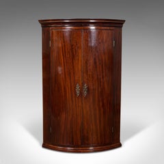 Antique Corner Cabinet, English, Bow Front, Hanging Cupboard, Georgian, C.1780
